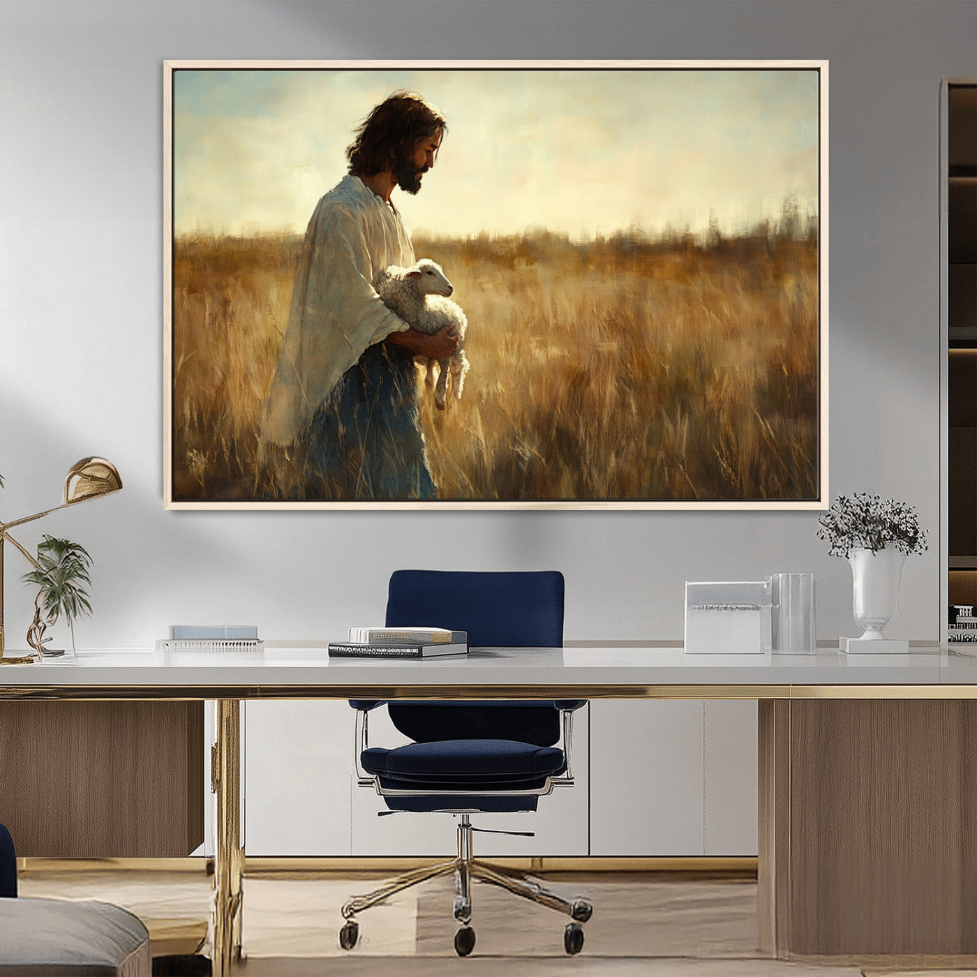 MGV-FC-36X24 - Jesus the Good Shepherd Wall Art Canvas Print - Inspirational Christian Religious Print for Prayer