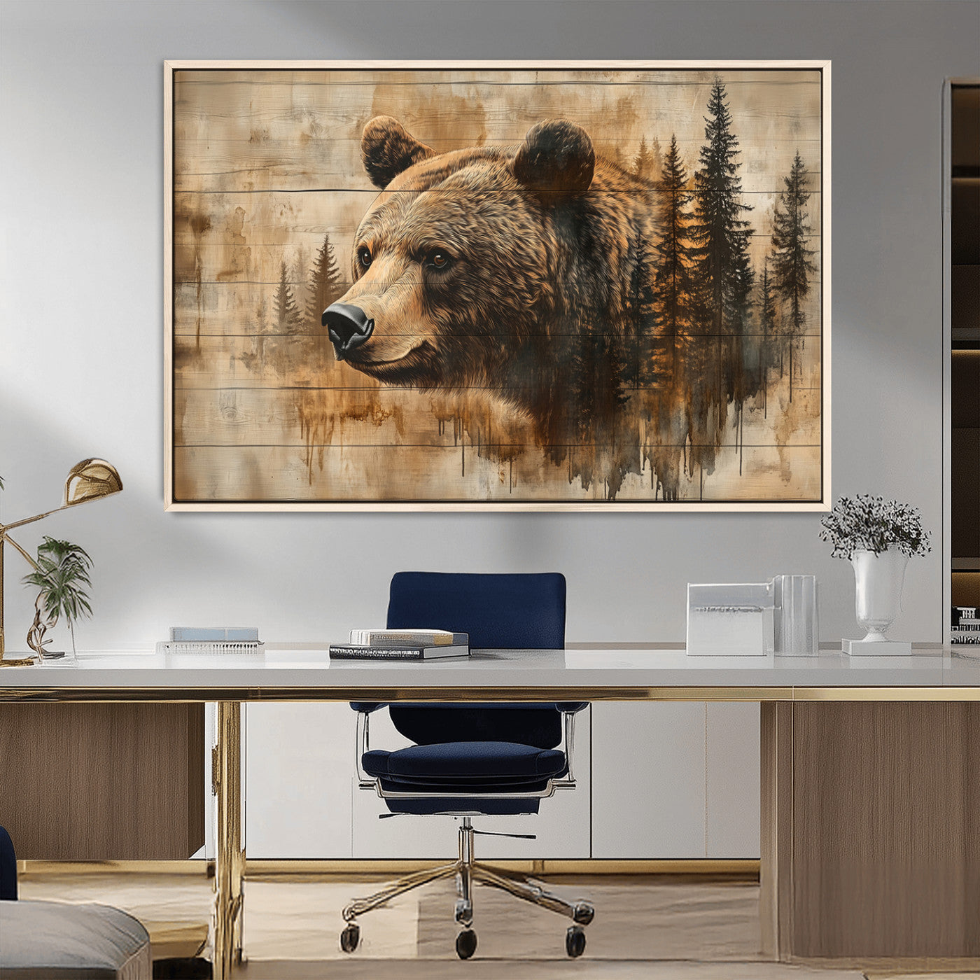 MGV-FC-36X24 - Rustic Grizzly Bear Wall Art, Abstract Grizzly 399 Bear Wall Art Canvas Print - Woodland Wildlife