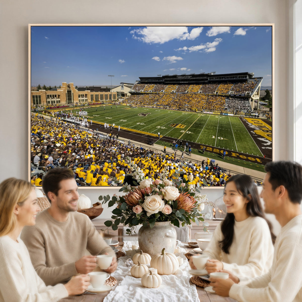 75112-MGV-CV-36X24 - University of Wyoming Cowboys Football Team Print, Laramie, Home Bar Wall Decor
