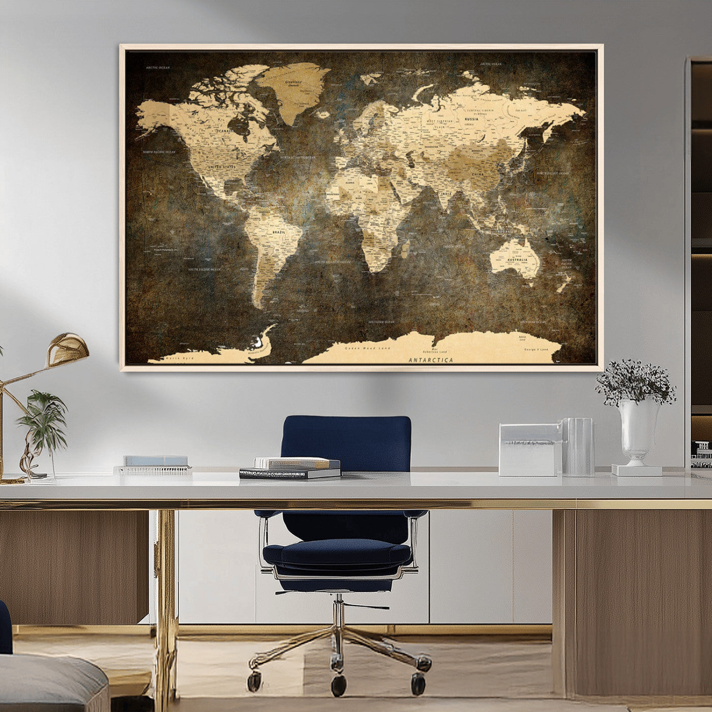 MGV-FC-36X24 - Push Pin World Map Canvas Print – Framed Wall Art for Couples to Track Their Travels – Anniversary