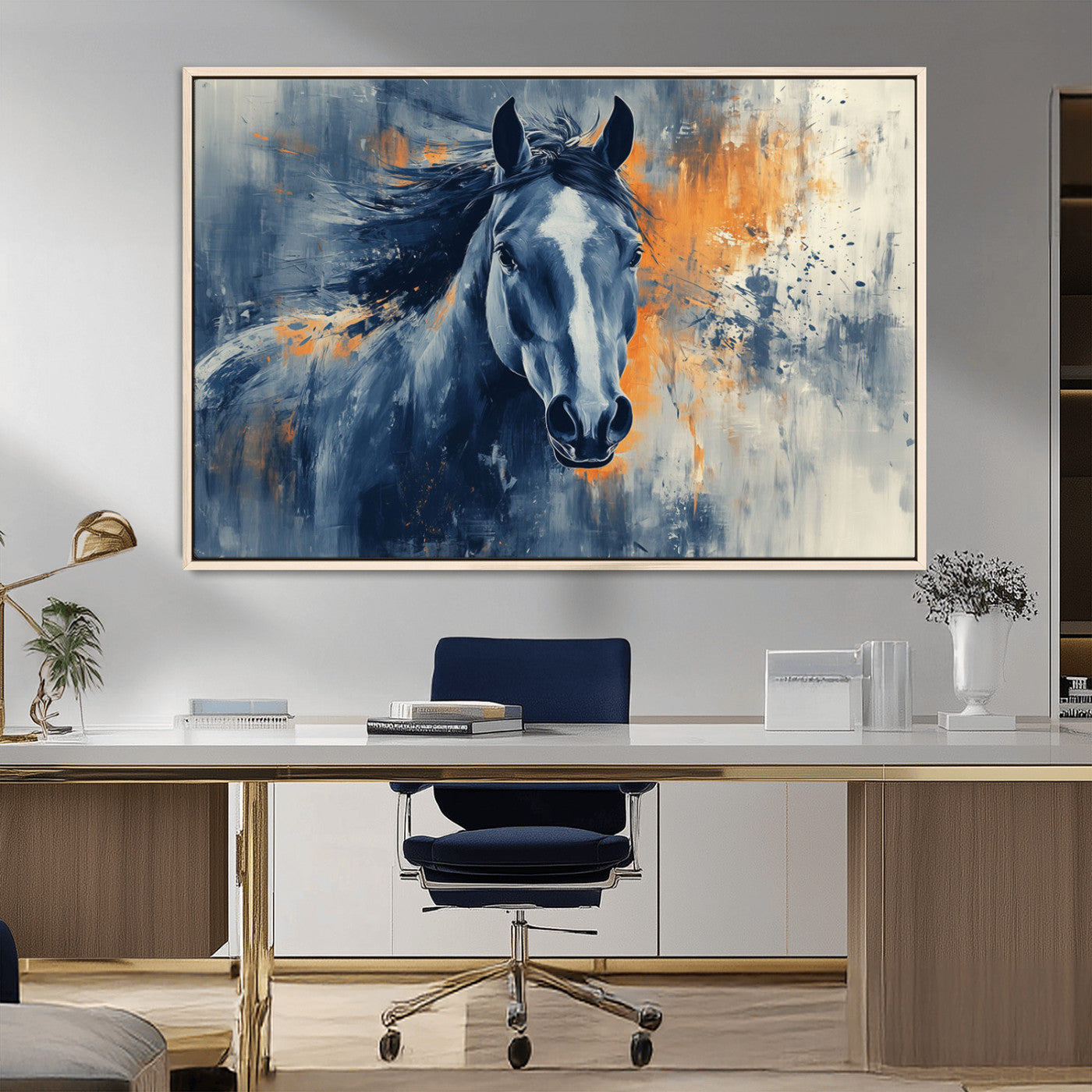 MGV-FC-36X24 - Abstract Blue Horse Wall Art Print Canvas | Horse Wall Art Print | Western Decor for Farmhouse |