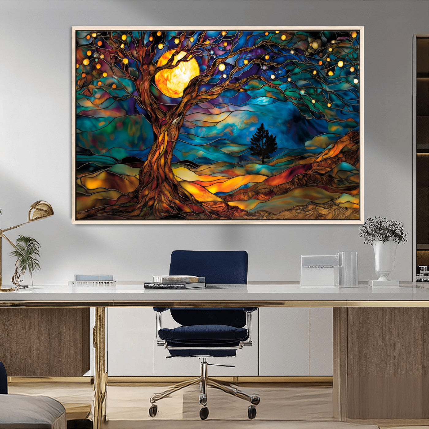 MGV-FC-36X24 - Tree of Life Wall Art - Yggdrasil Tree of Life Canvas Print - Vibrant Moonlit Tree Wall Art,  Tree
