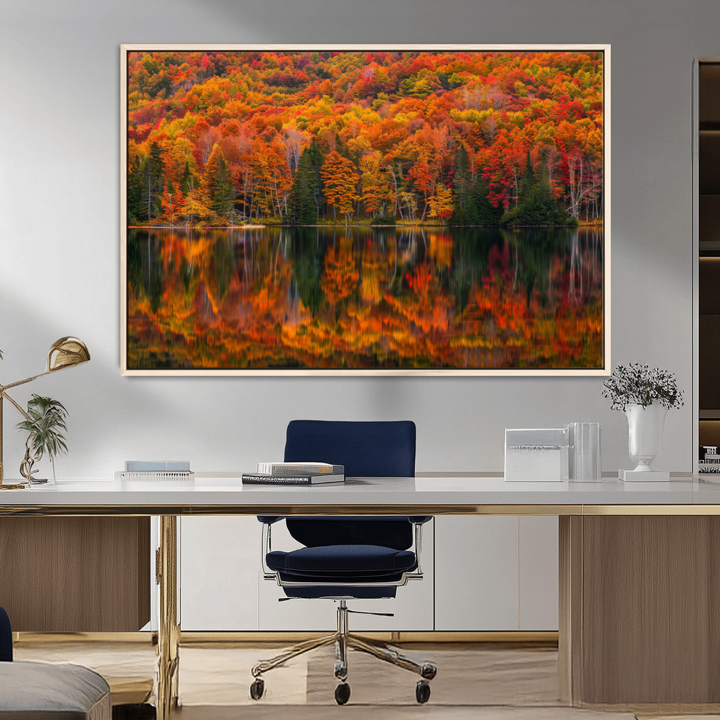 MGV-FC-36X24 - Fall Foliage Wall Art - Autumn Reflection Canvas Print, Stunning Fall Foliage Wall Art, Serene Lake