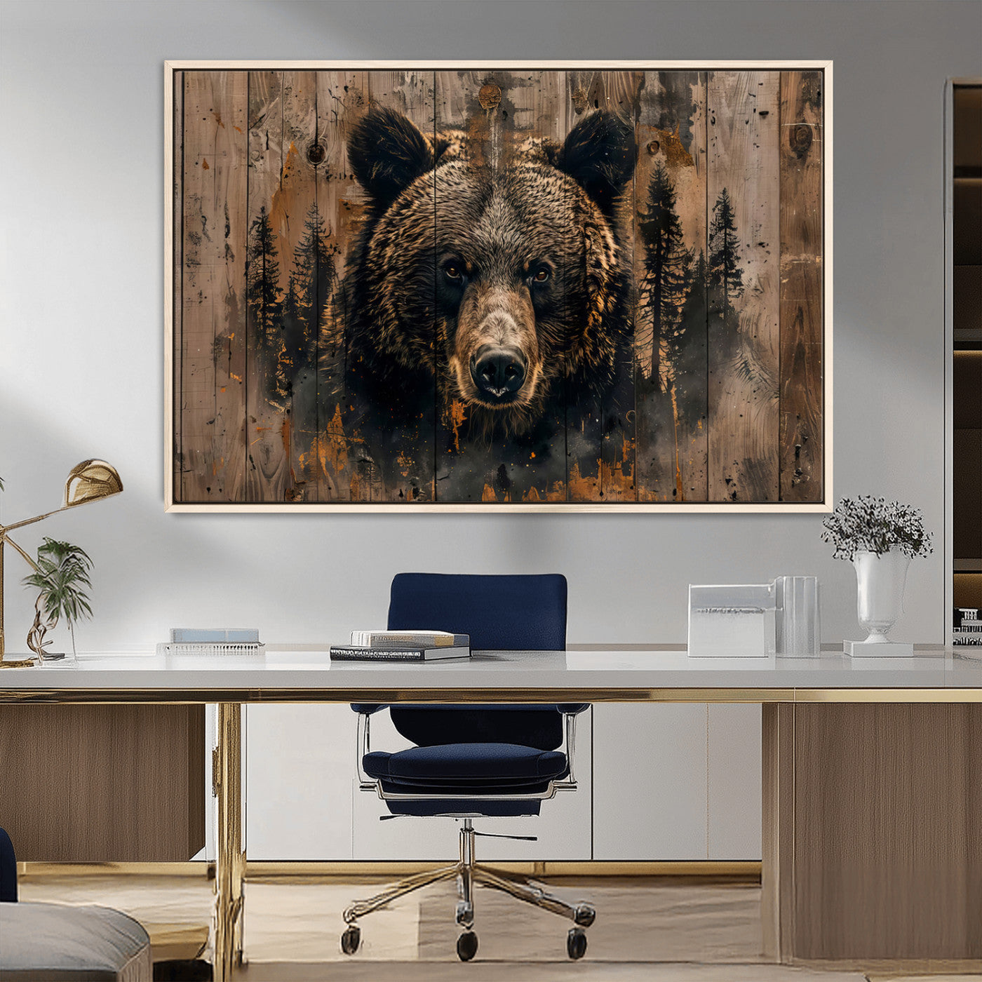 MGV-FC-36X24 - Rustic Grizzly 399 Wall Art | Triptych Canvas Print | Rustic Cabin Wall Decor | Perfect for