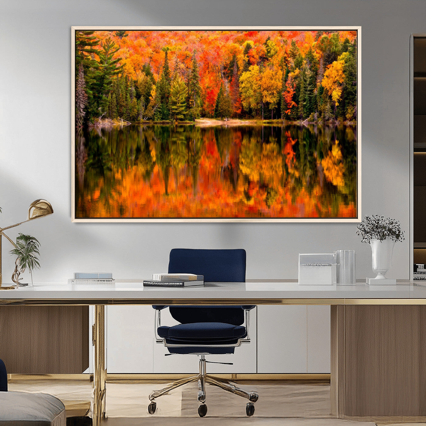 MGV-FC-36X24 - Forest Reflection Art | Autumn Forest Reflection Wall Art | Triptych Canvas Print | Vibrant Fall