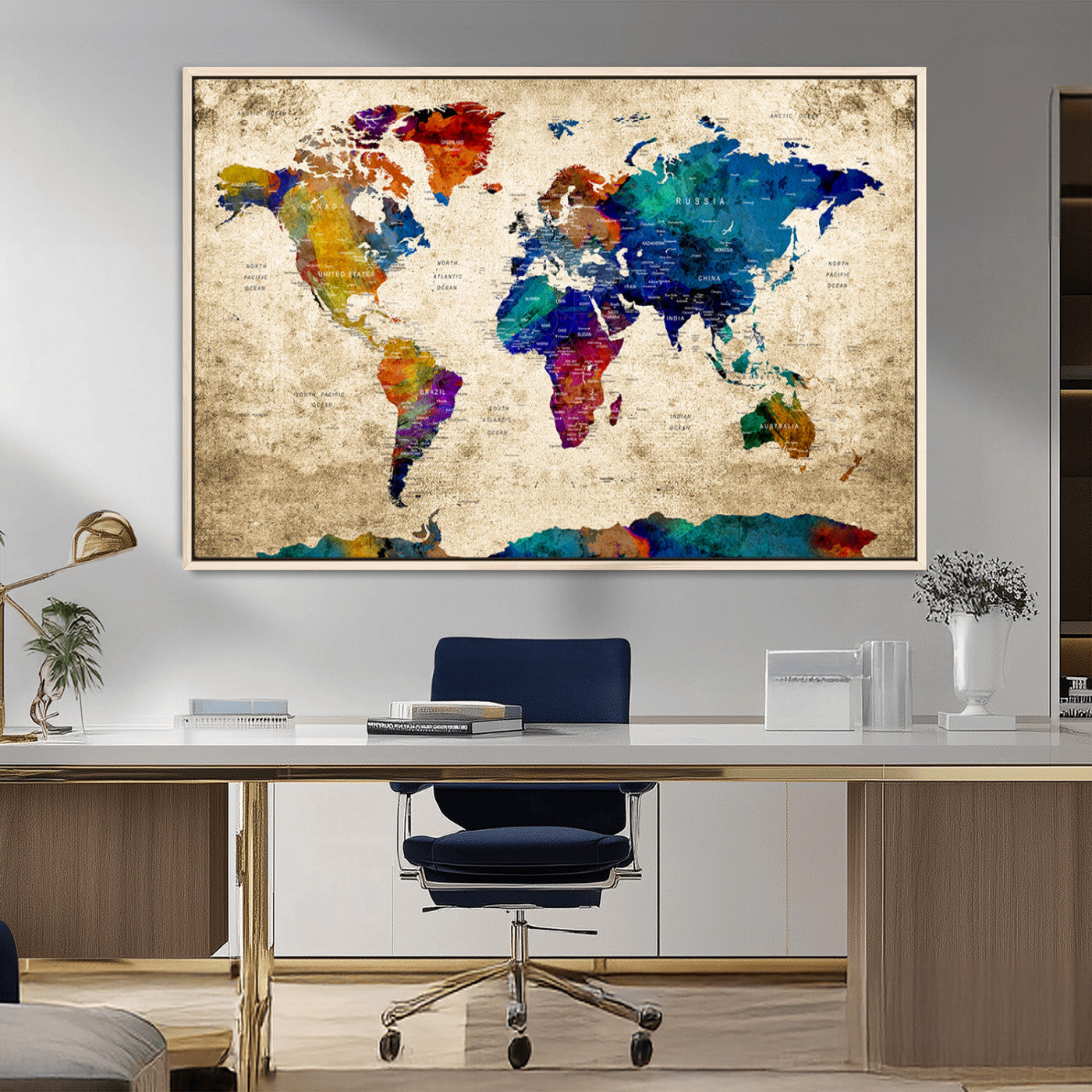 MGV-FC-36X24 - Push Pin World Map Canvas Print – Framed Wall Art for Couples to Track Their Travels – Anniversary