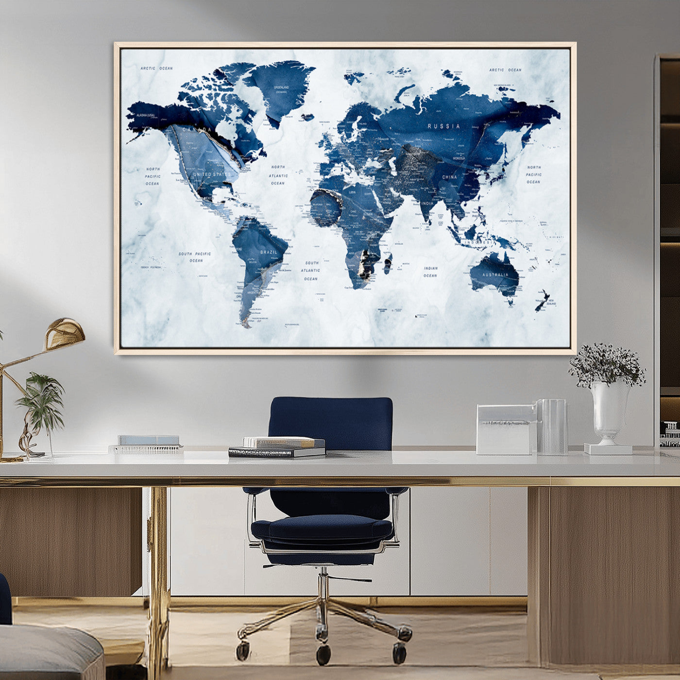 MGV-FC-36X24 - World Map Canvas Print – Framed Wall Art Home Adventure Decor