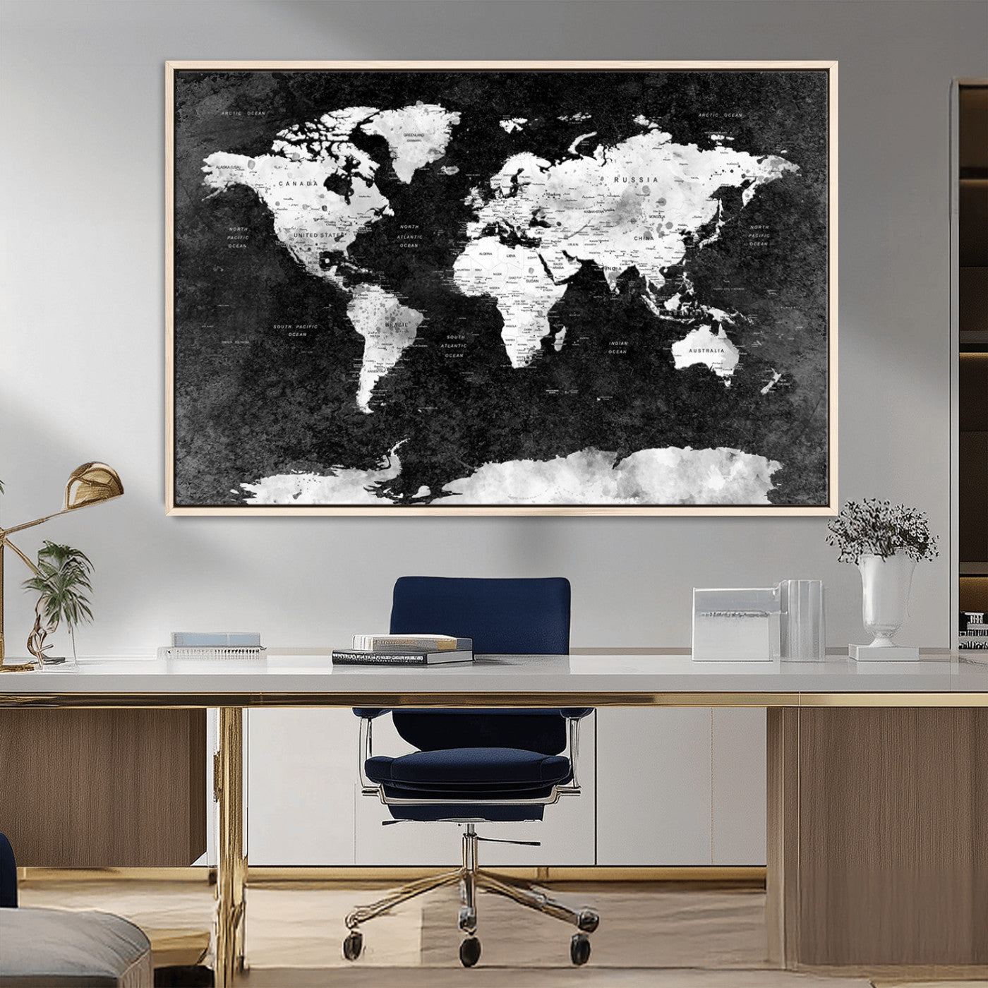 MGV-FC-36X24 - Push Pin World Map Canvas Print – Framed Wall Art for Couples to Track Their Travels – Anniversary