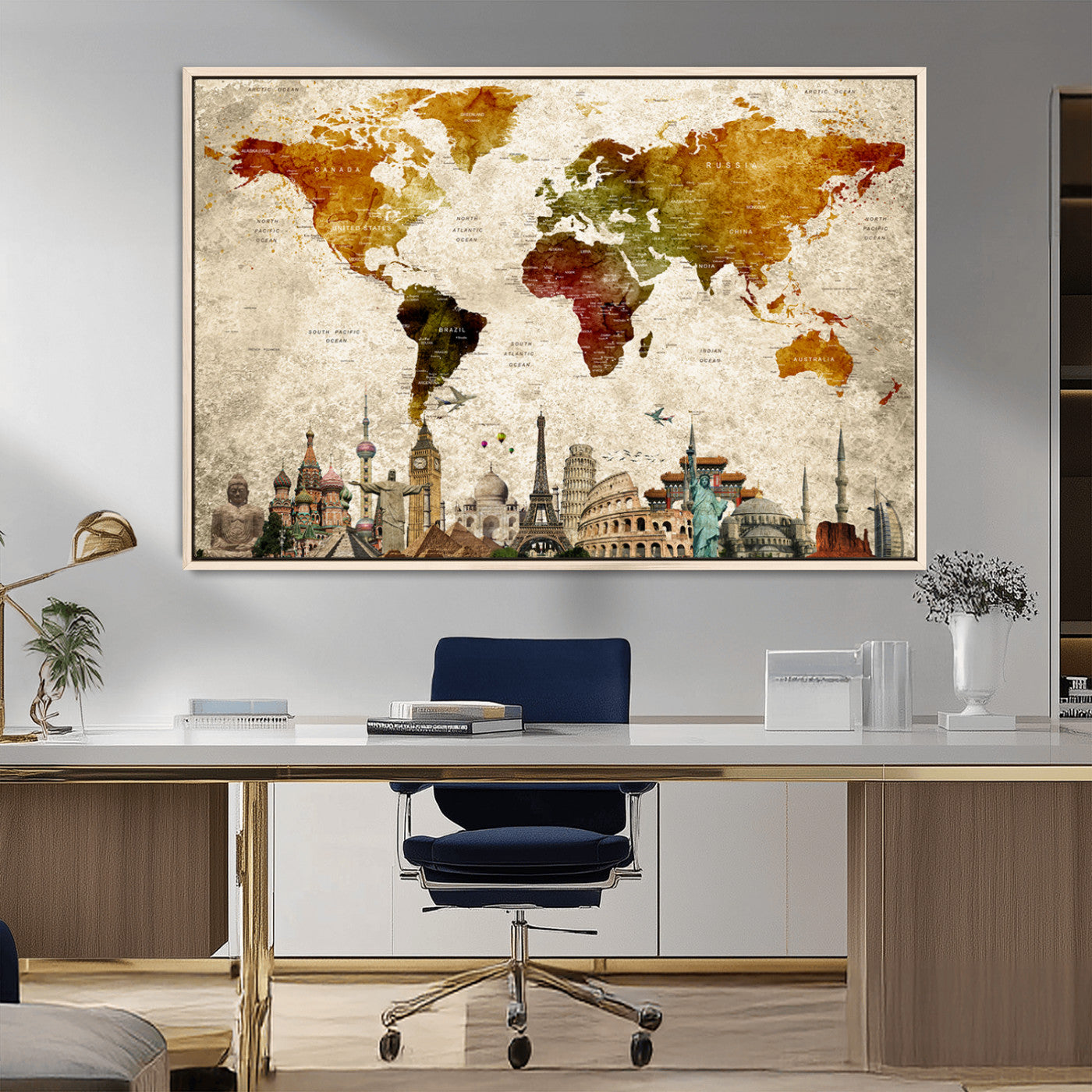 MGV-FC-36X24 - Push Pin World Map Canvas Print – Framed Wall Art for Couples to Track Their Travels – Anniversary