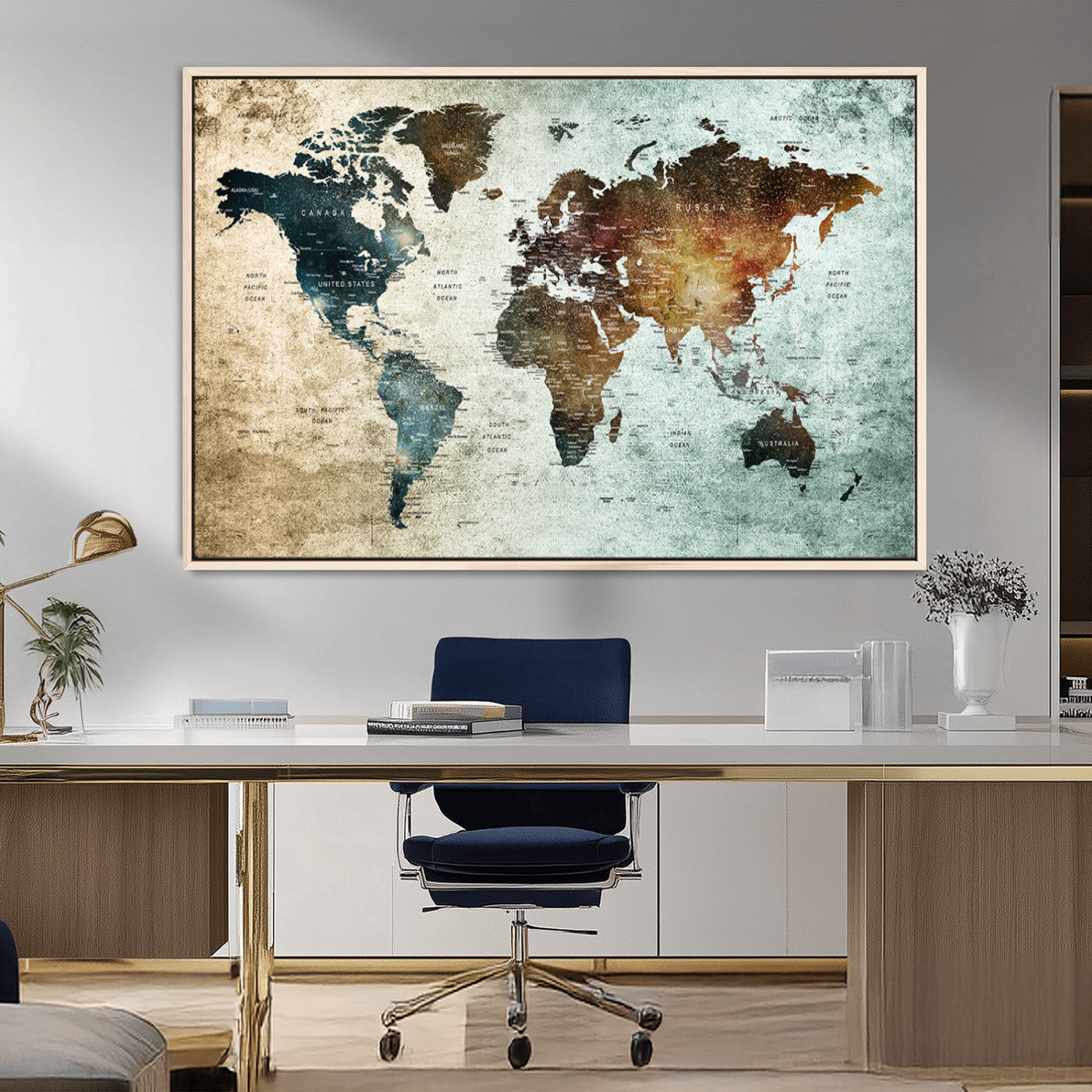MGV-FC-36X24 - Push Pin World Map Canvas Print – Framed Wall Art for Couples to Track Their Travels – Anniversary