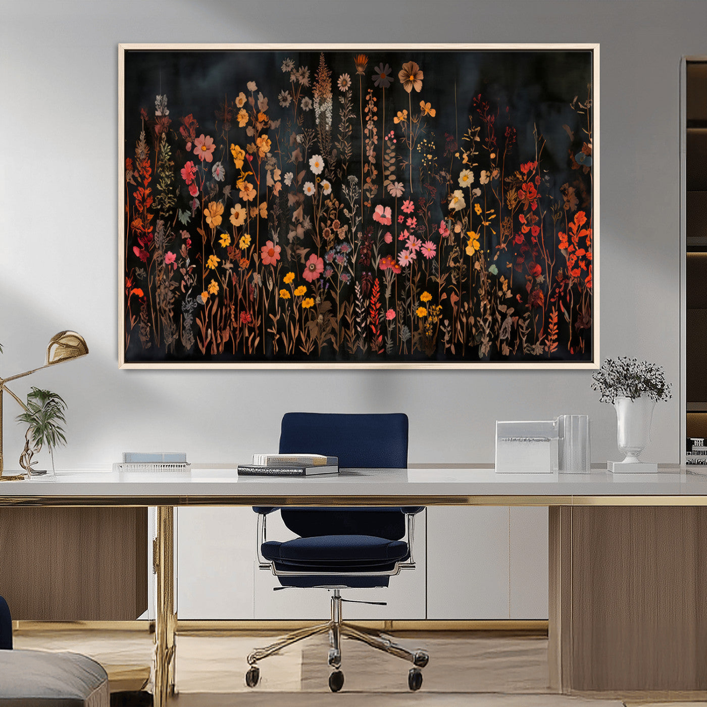 MGV-FC-36X24 - Large Floral Painting Print Illustration Flowers Canvas Wall Art Botanical Wall Decor Modern