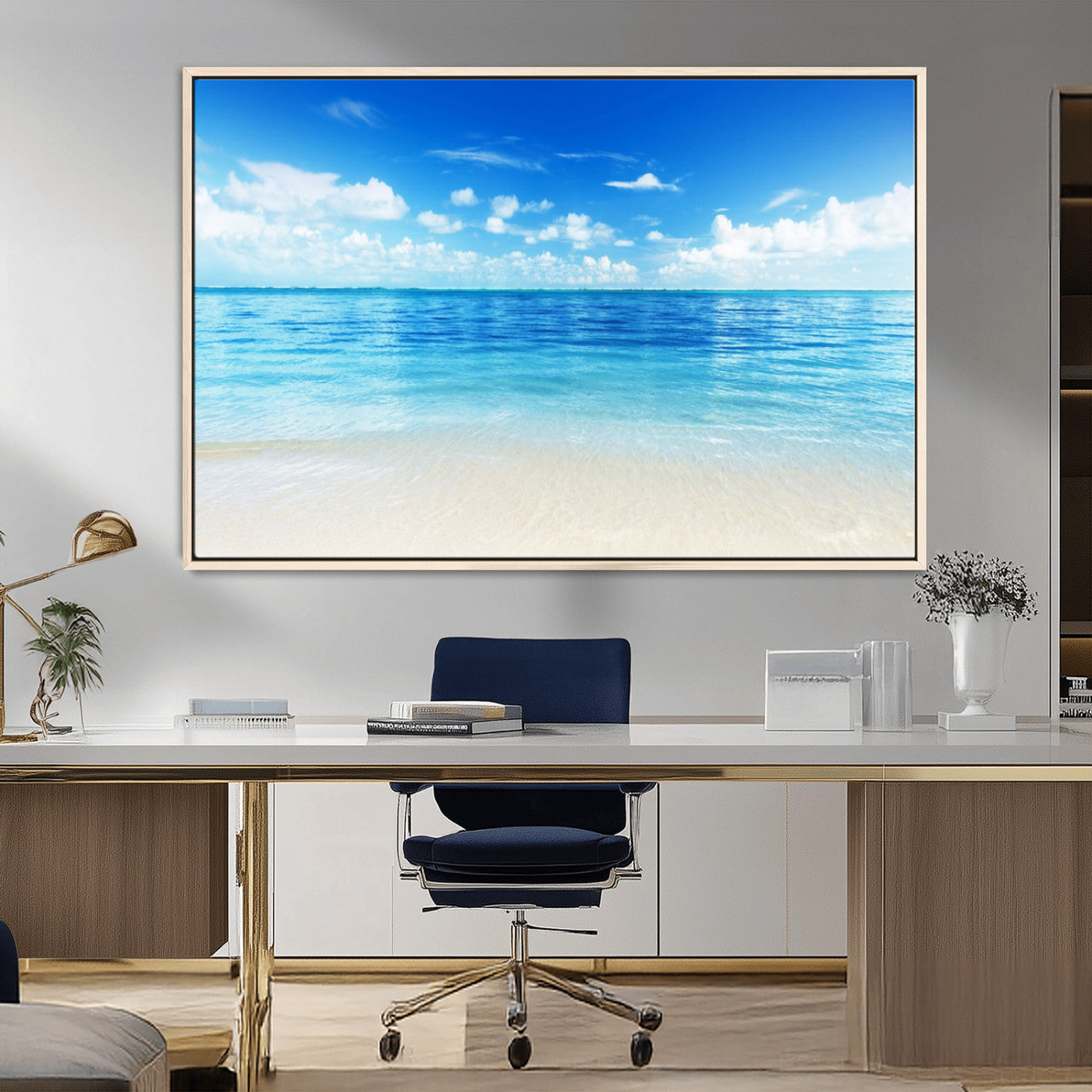 MGV-FC-36X24 - Beach Scene Canvas Wall Art Print – Tranquil Ocean Horizon and White Sand Beach Wall Decor for Home