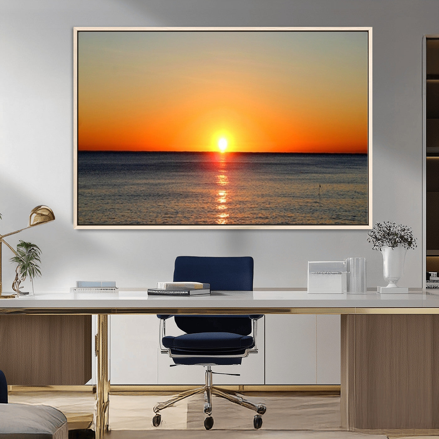 54676-MGV-CV-36X24-Golden Horizon Sunset Over Ocean Wall Art Canvas Print – Tropical Beach Canvas Wall Art – Giclee
