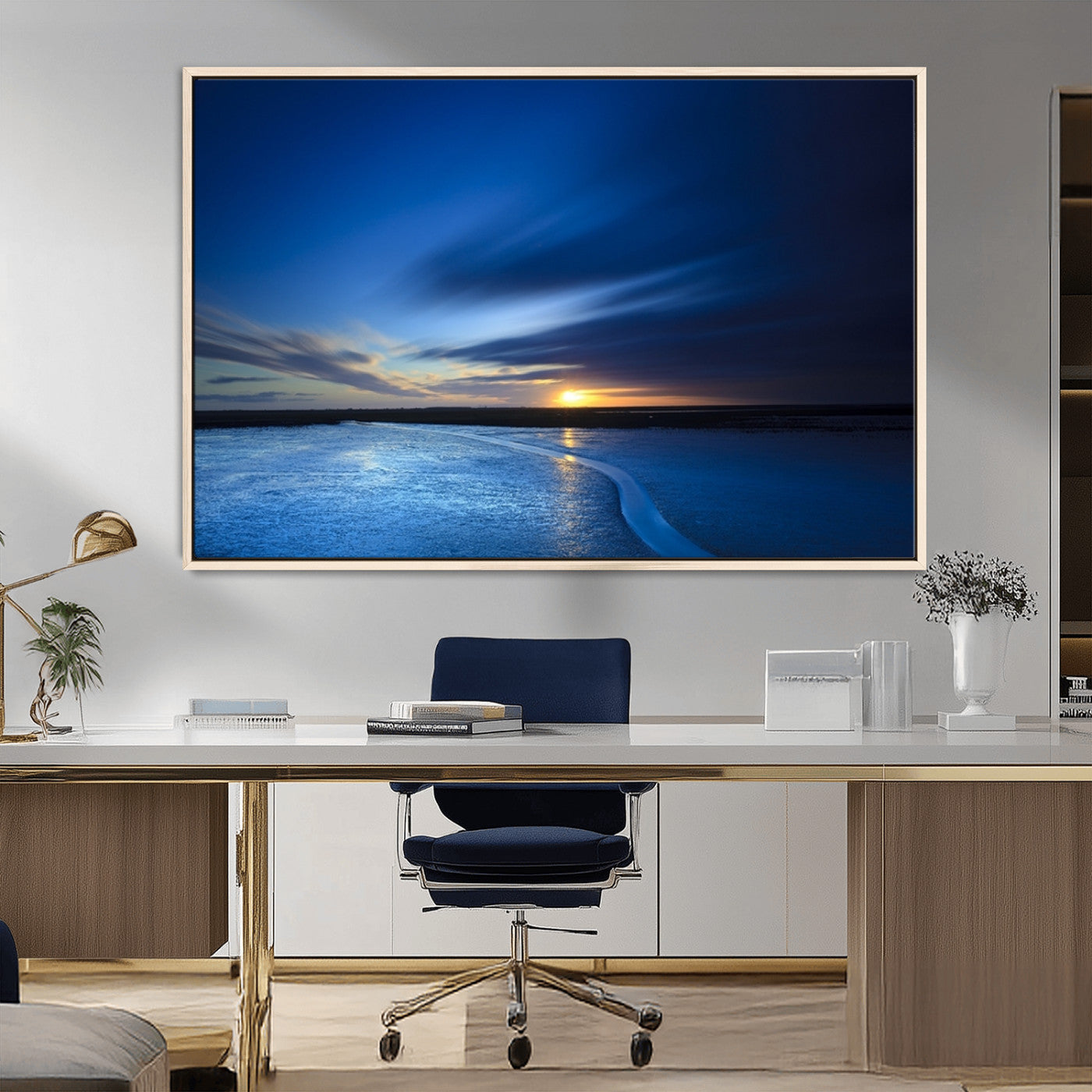 MGV-FC-36X24 - Blue Sunset Ocean Canvas Wall Art Print – Serene Coastal Horizon Wall Decor for Home or Office –