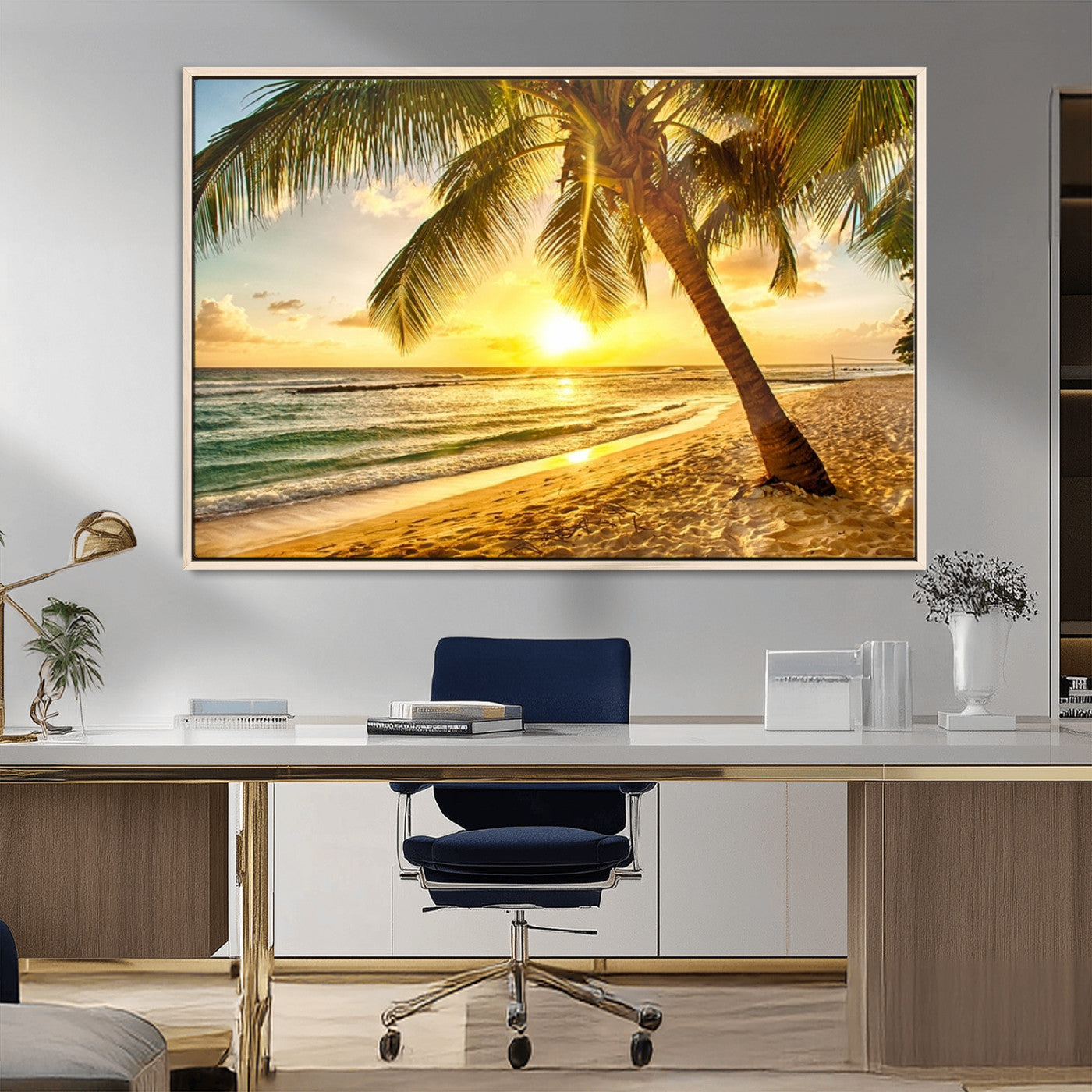 MGV-FC-36X24 - Beach Sunset Canvas Wall Art Print - Tropical Beach Canvas Wall Art Print – Vibrant Palm Trees and