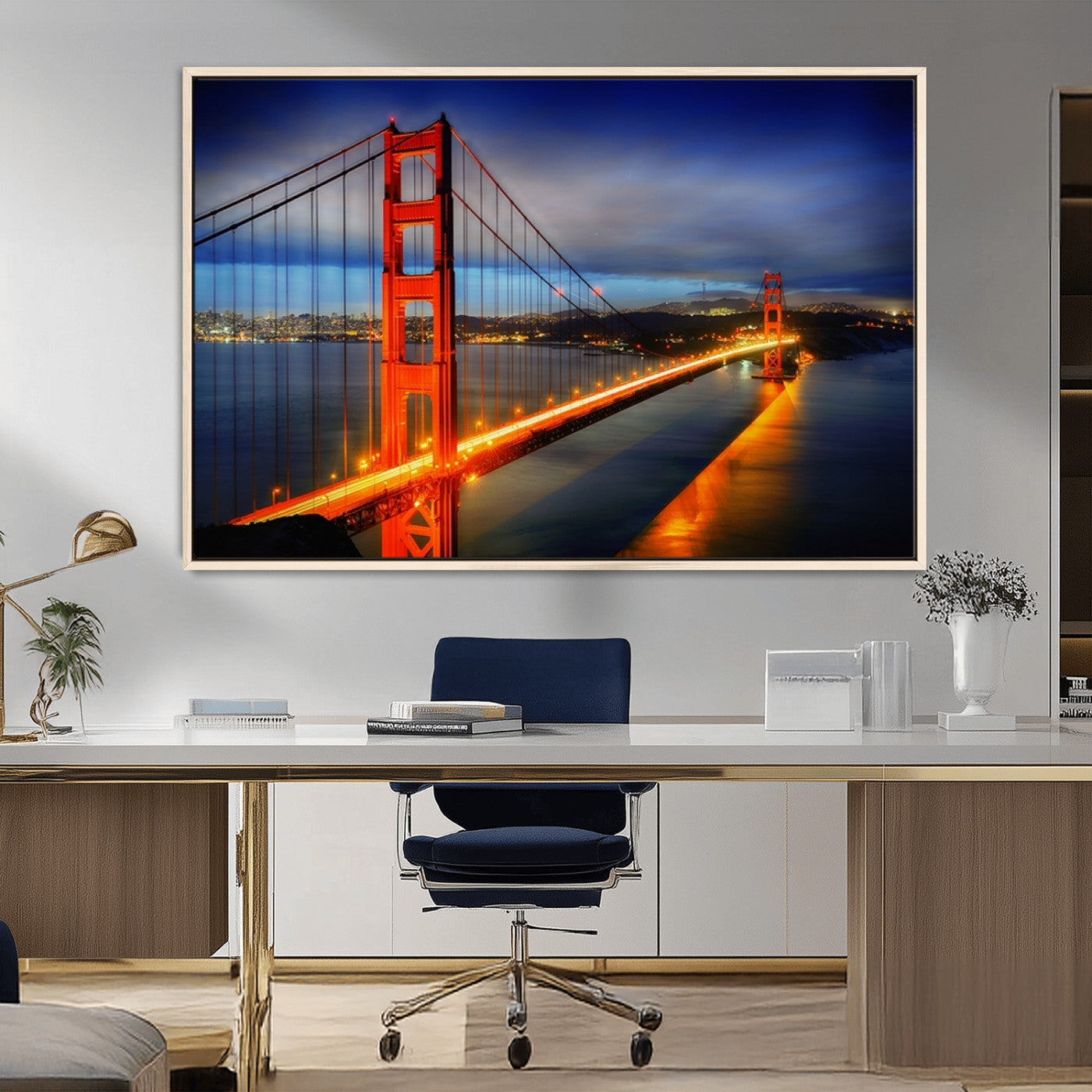 MGV-FC-36X24 - Large Wall Art San Francisco Canvas Print - Wonderful Golden Gate Bridge at Twilight