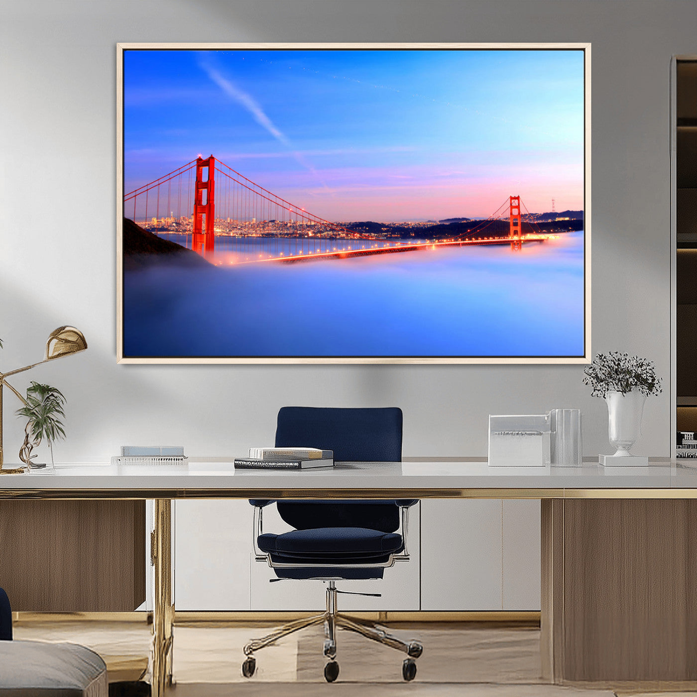 MGV-FC-36X24 - Golden Gate Bridge Wall Art Print, San Francisco Sunset Canvas Wall Art, Cityscape Canvas Print for