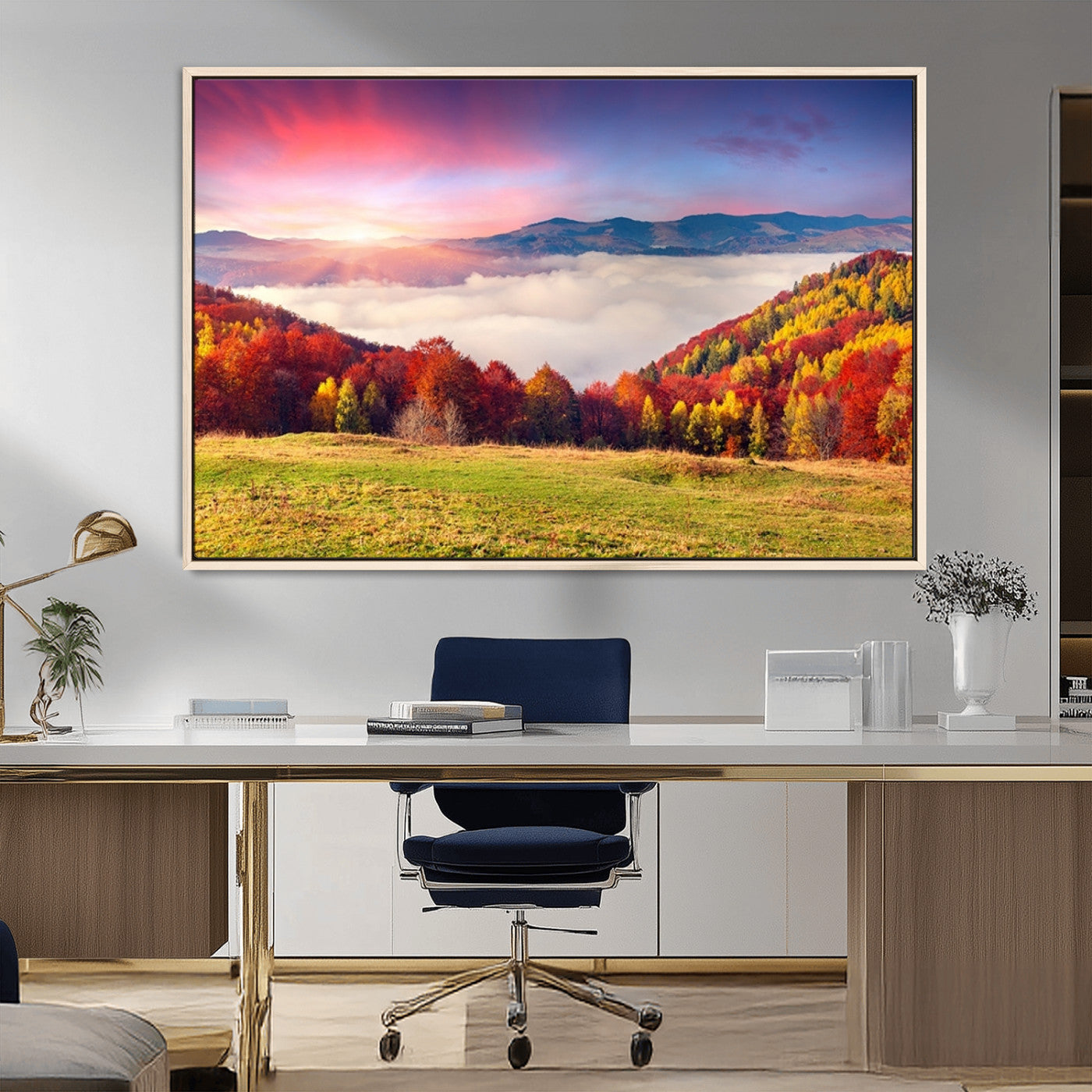 MGV-FC-36X24 - Autumn Mountain Foggy Landscape Wall Art Canvas Print | Beautiful Forest Canvas Print | Misty