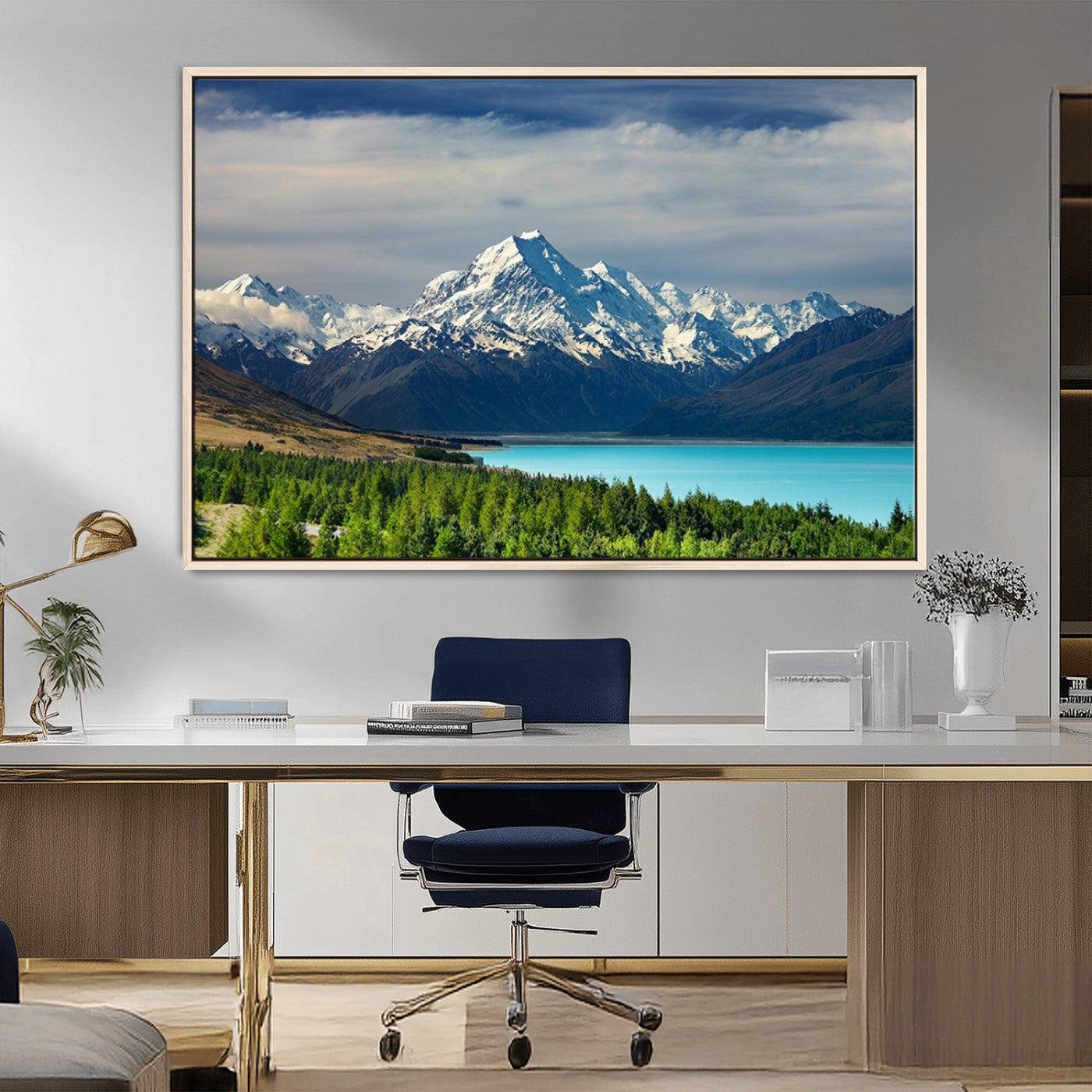 MGV-FC-36X24 - Mount Cook and Lake Pukaki Canvas Wall Art Print – Majestic Snow-Capped Peaks and Serene Lake Wall