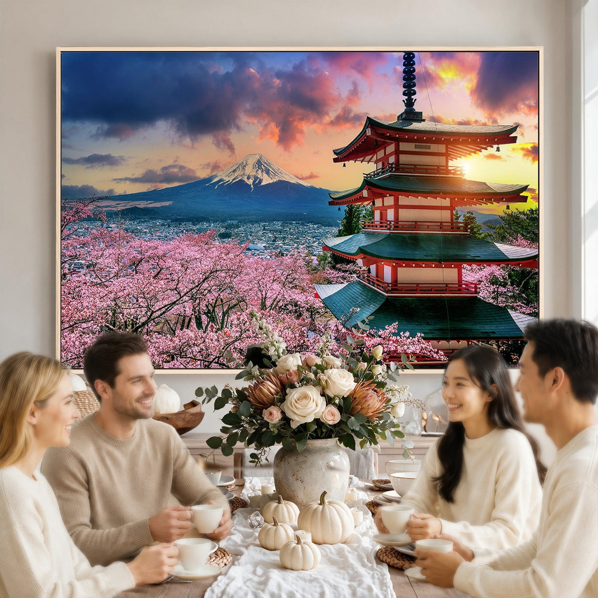 95987-MGV-CV-24X16 - Cherry Blossoms Canvas Print, Chureito Pagoda and Mount Fuji Wall Art