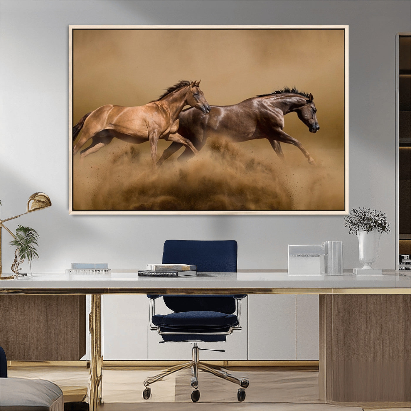 MGV-FC-36X24 - Large Wall Art Animal Canvas Print - Two Running Brown Horses