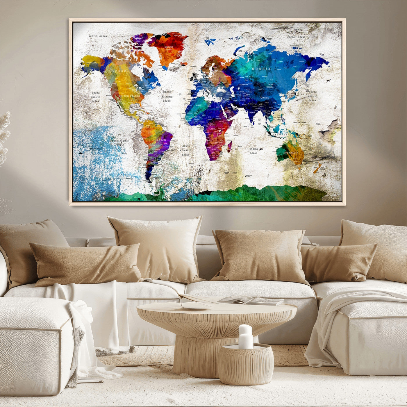 MGV-FC-36X24 - Push Pin World Map Canvas Print – Framed Wall Art for Couples to Track Their Travels – Anniversary