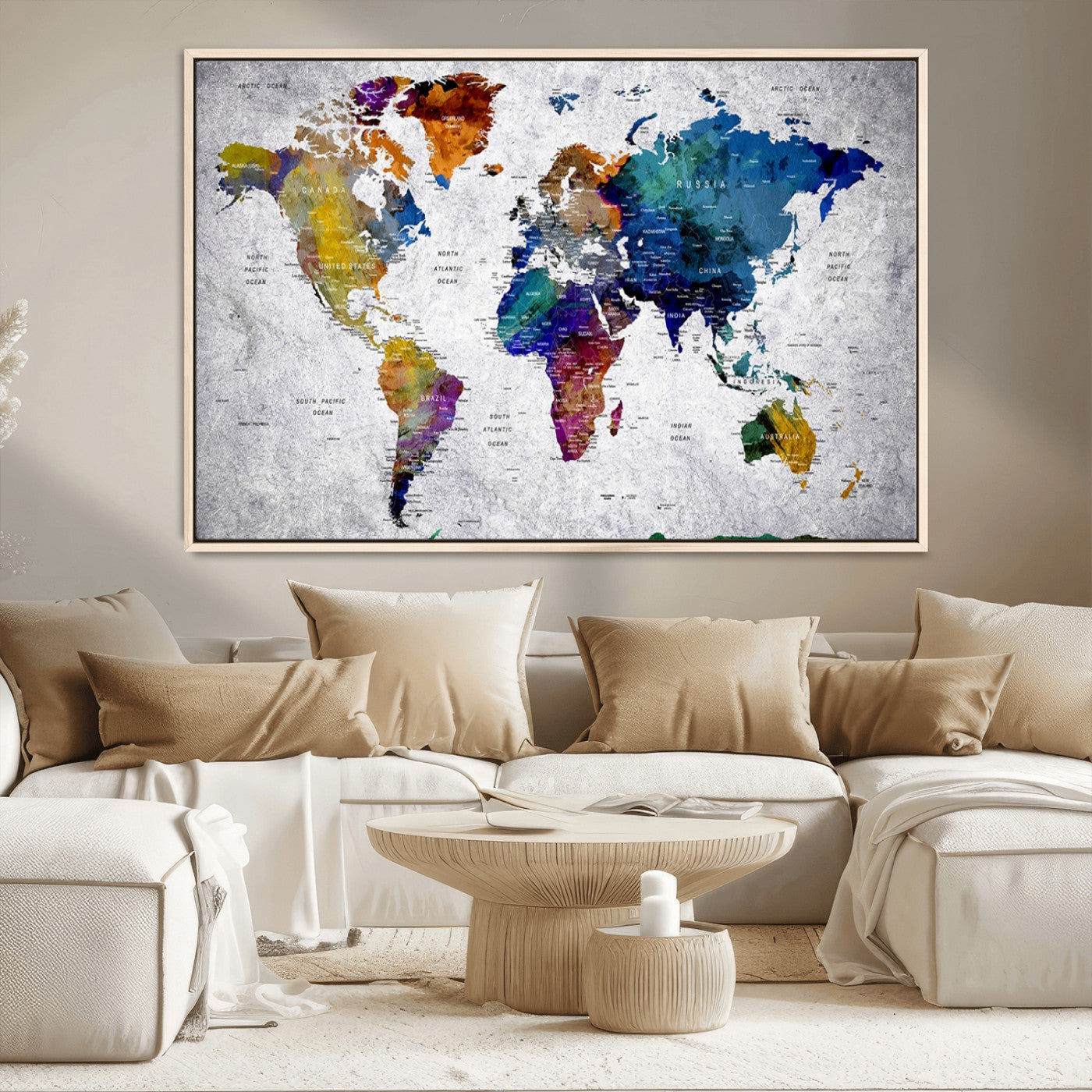 MGV-FC-36X24 - Push Pin World Map Canvas Print – Framed Wall Art for Couples to Track Their Travels – Anniversary