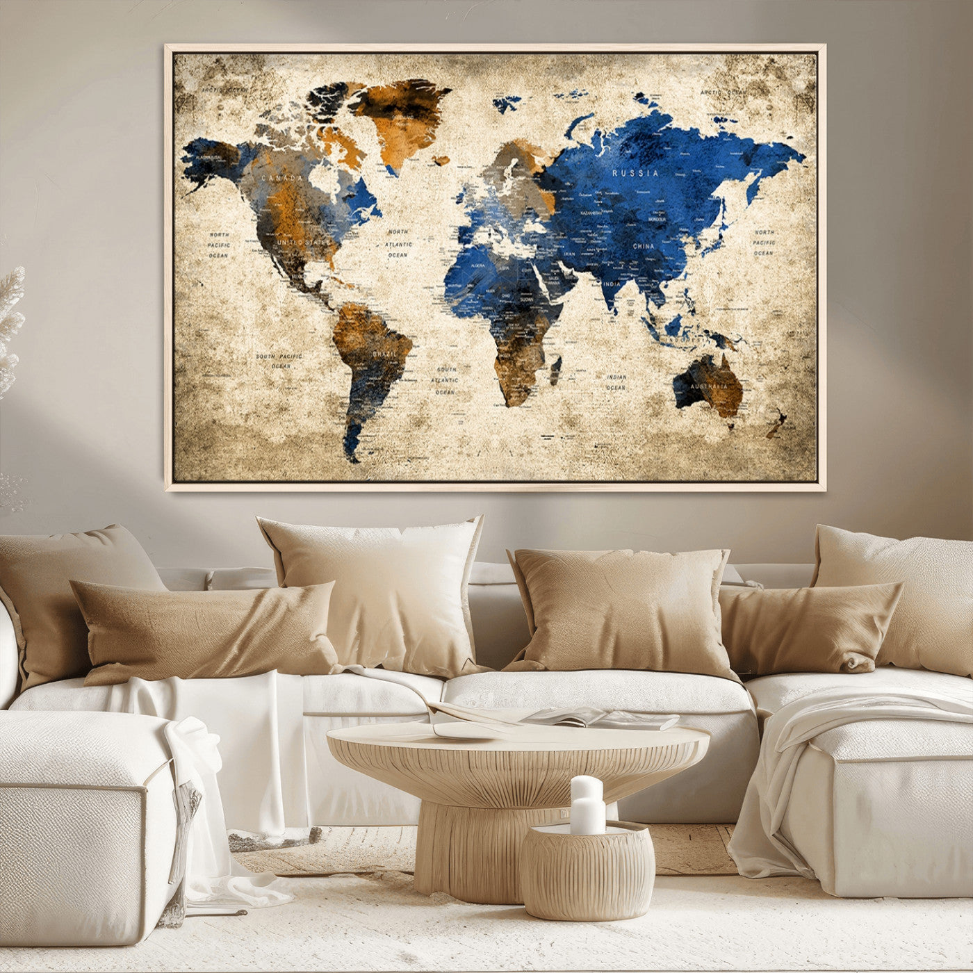 MGV-FC-36X24 - Push Pin World Map Canvas Print – Framed Wall Art for Couples to Track Their Travels – Anniversary