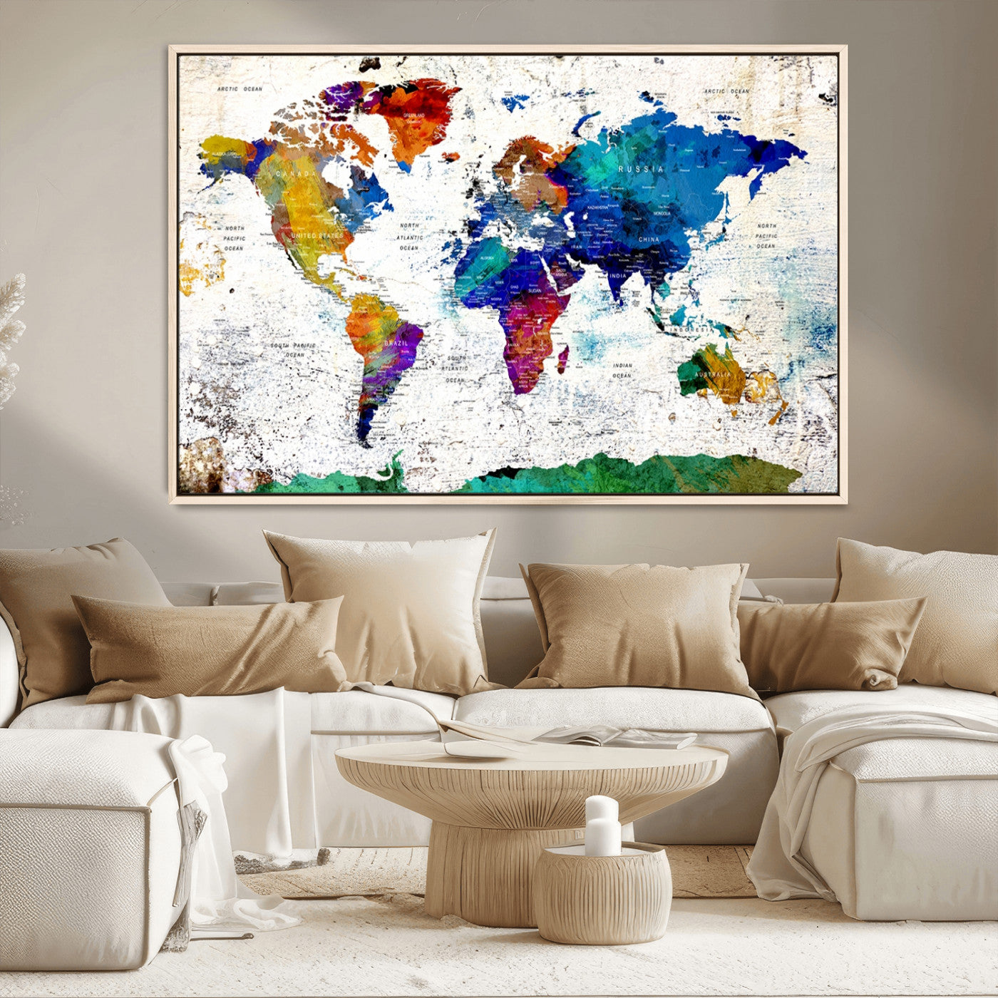 MGV-FC-36X24 - Push Pin World Map Canvas Print – Framed Wall Art for Couples to Track Their Travels – Anniversary
