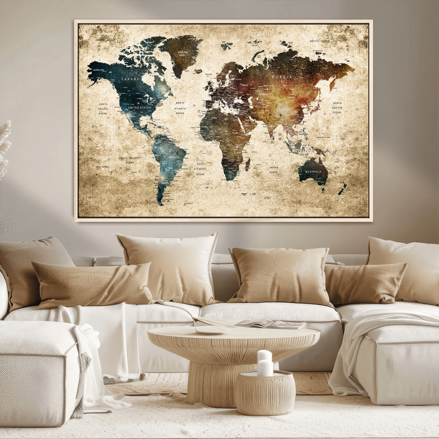 MGV-FC-36X24 - Push Pin World Map Canvas Print – Framed Wall Art for Couples to Track Their Travels – Anniversary