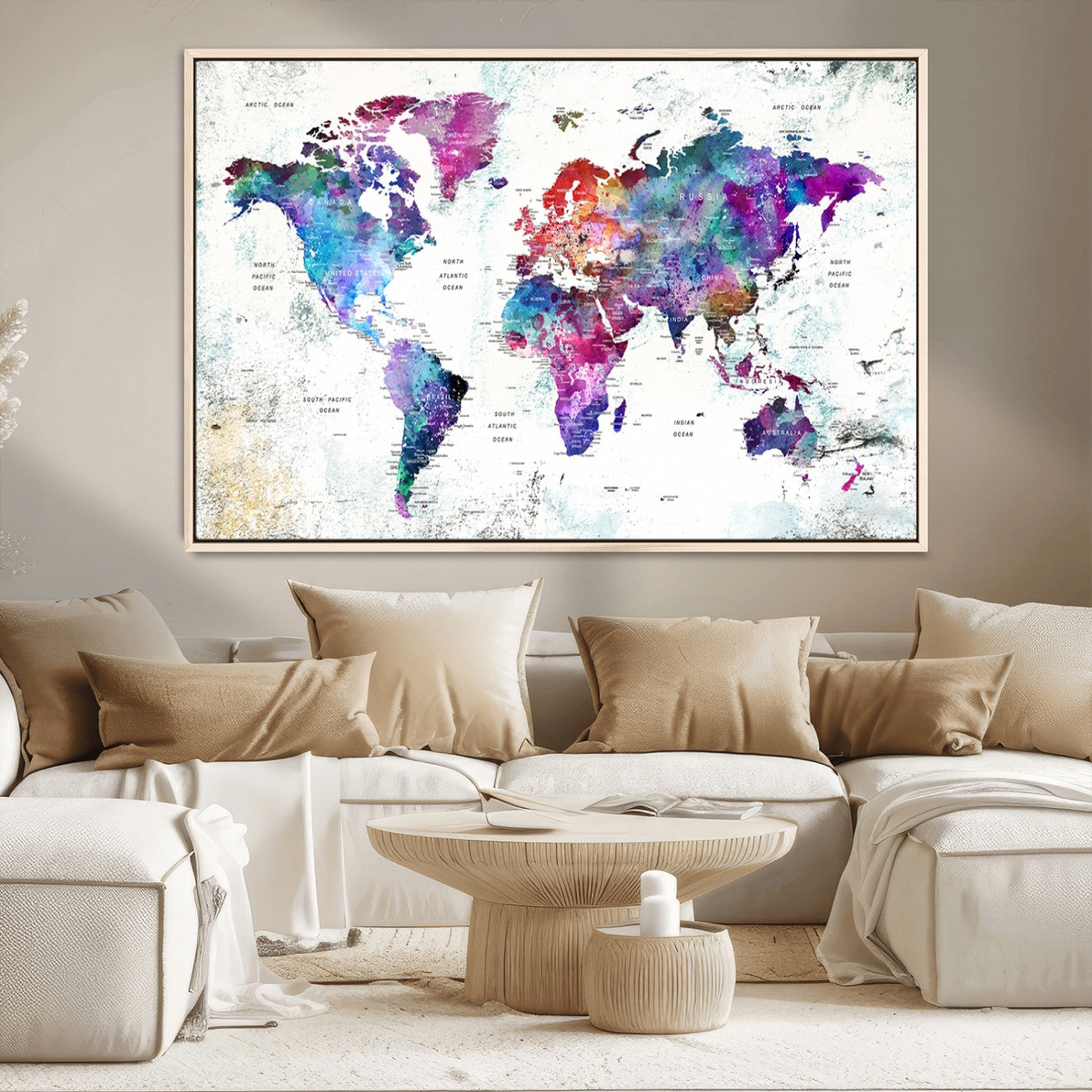 MGV-FC-36X24 - Push Pin World Map Canvas Print – Framed Wall Art for Couples to Track Their Travels – Anniversary