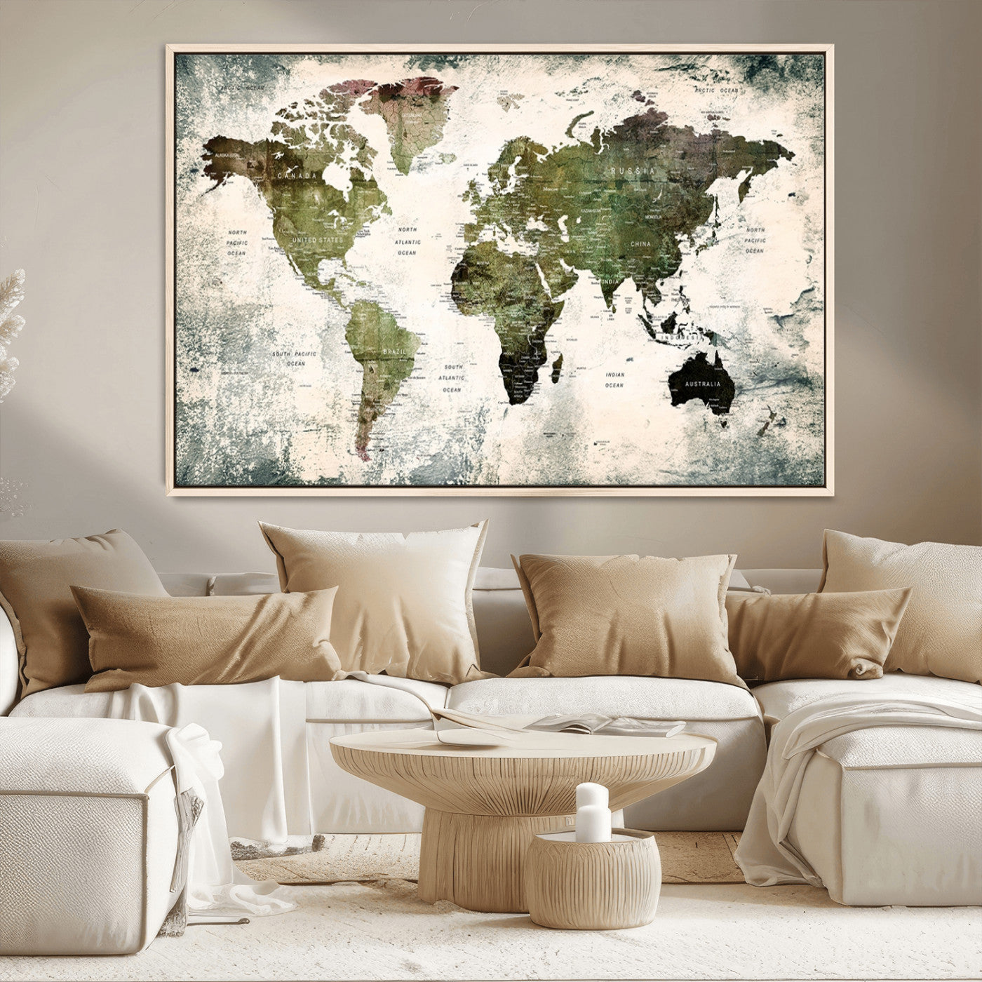 MGV-FC-36X24 - Push Pin World Map Canvas Print – Framed Wall Art for Couples to Track Their Travels – Anniversary
