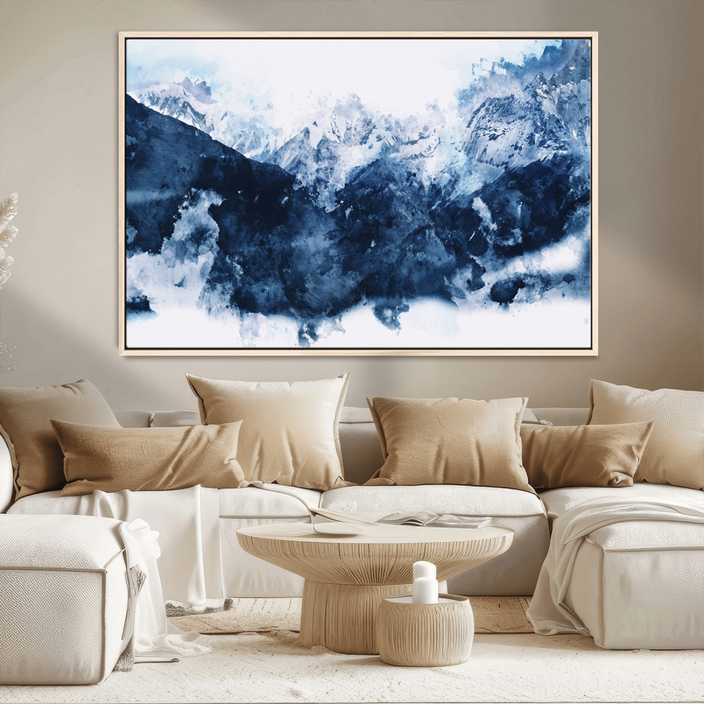 81700-MGV-CV-36X24-Abstract Blue Mountain Canvas Wall Art – Modern Triptych Landscape Print – Contemporary Nature Decor for Living Room or Office – Ready to