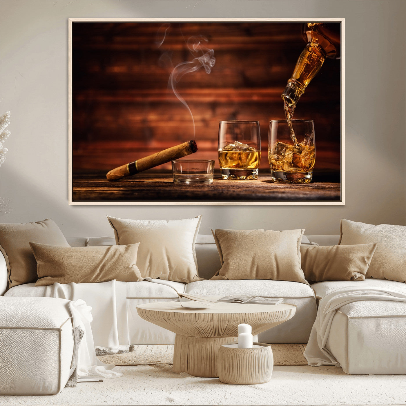 MGV-FC-36X24 - Whiskey and Cigar Wall Art Canvas | 3 Panel Bar Room Decor for Home Lounge, Office, or Man Cave |
