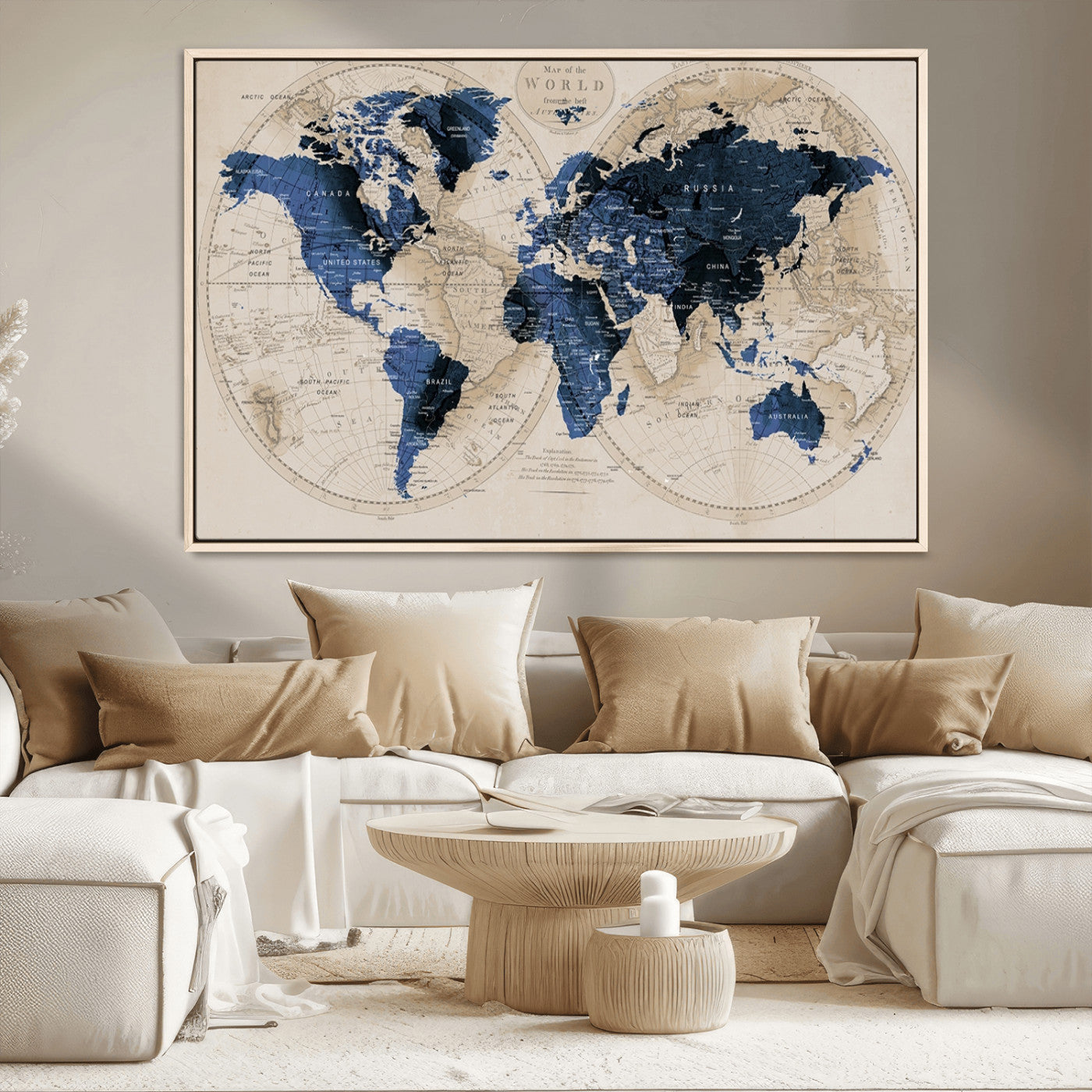 MGV-FC-36X24 - World Map Wall Art Canvas Print for Home and Office Decor
