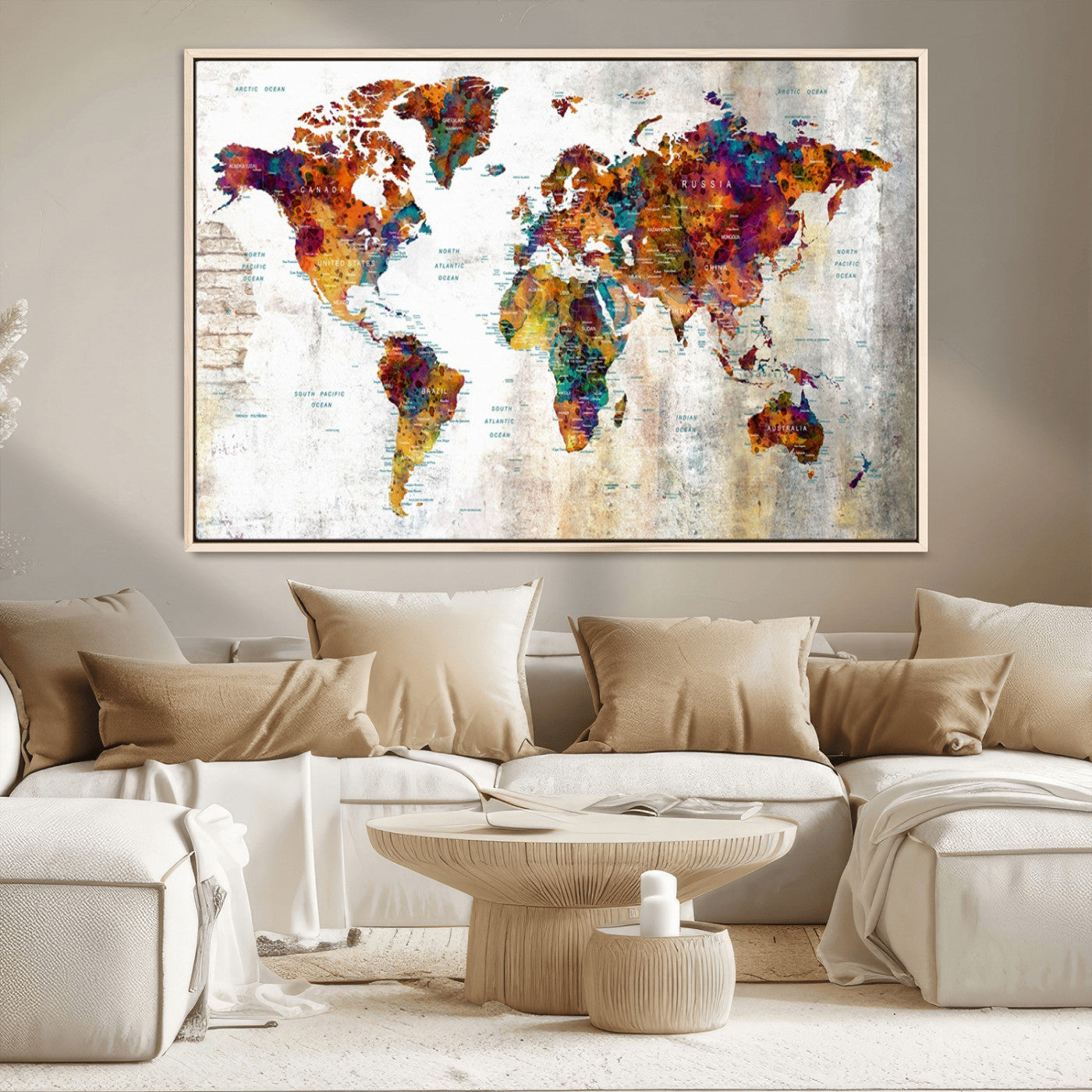 MGV-FC-36X24 - Push Pin World Map Canvas Print – Framed Wall Art for Couples to Track Their Travels – Anniversary