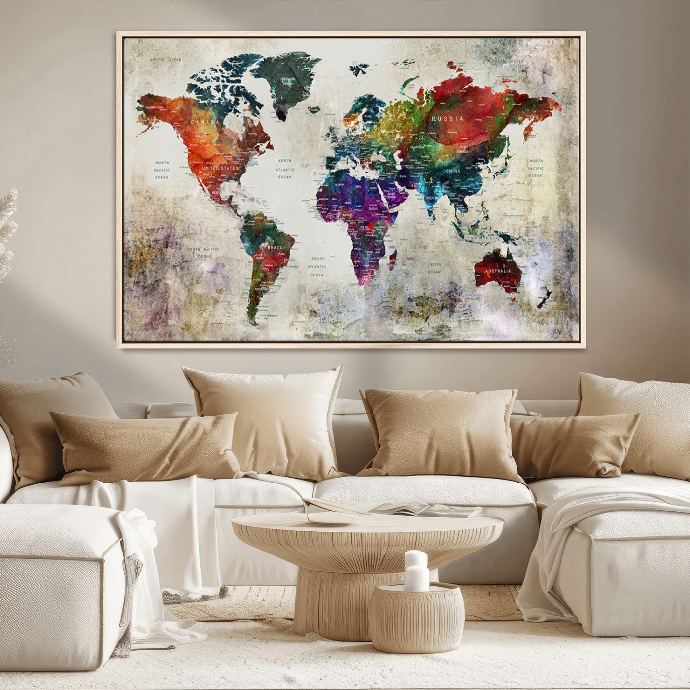 MGV-FC-36X24 - Push Pin World Map Canvas Print – Framed Wall Art for Couples to Track Their Travels – Anniversary