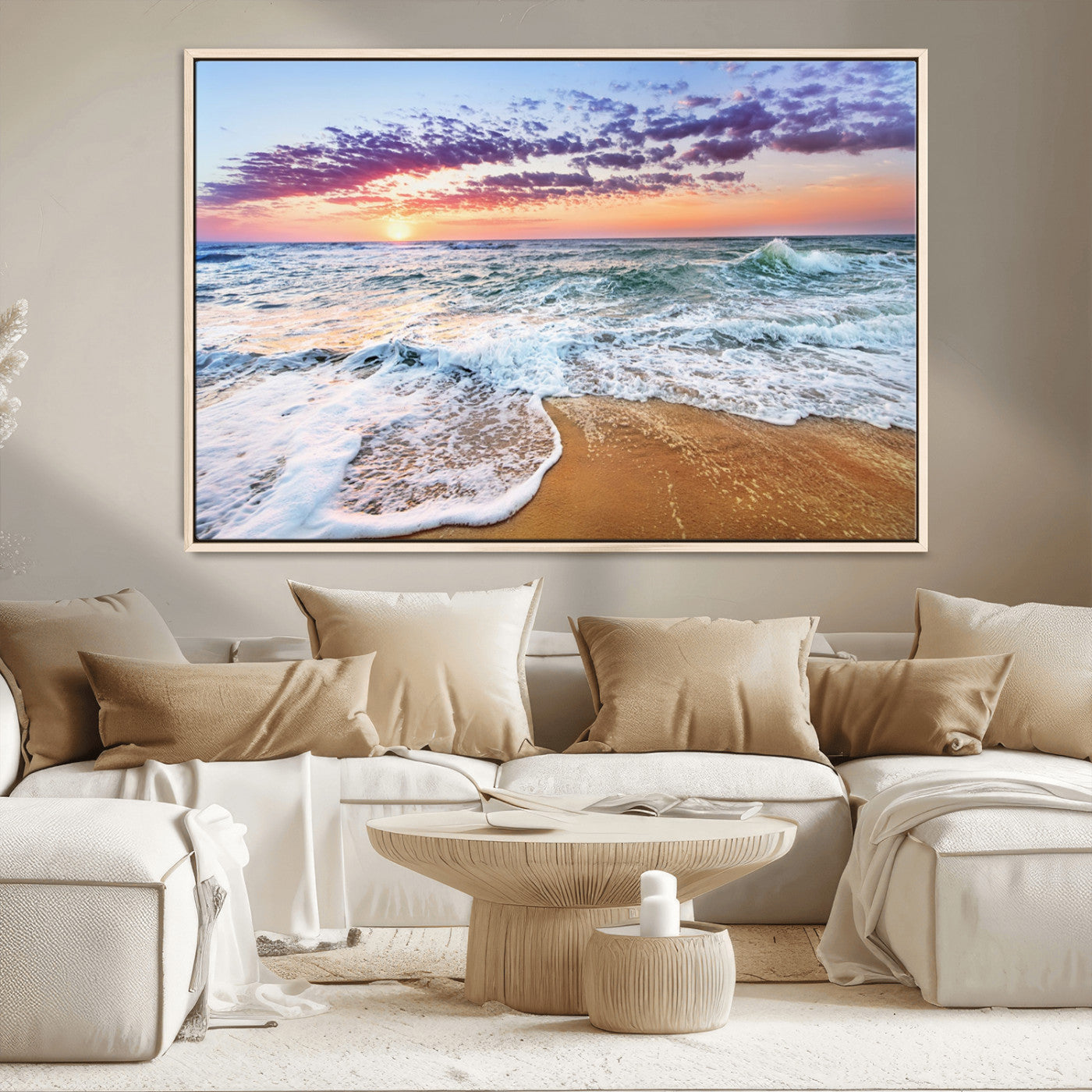 MGV-FC-36X24 - Coastal Sunset Art Beach Canvas Wall Art Print | Ocean Waves Wall Art | Large 3-Panel Seascape for