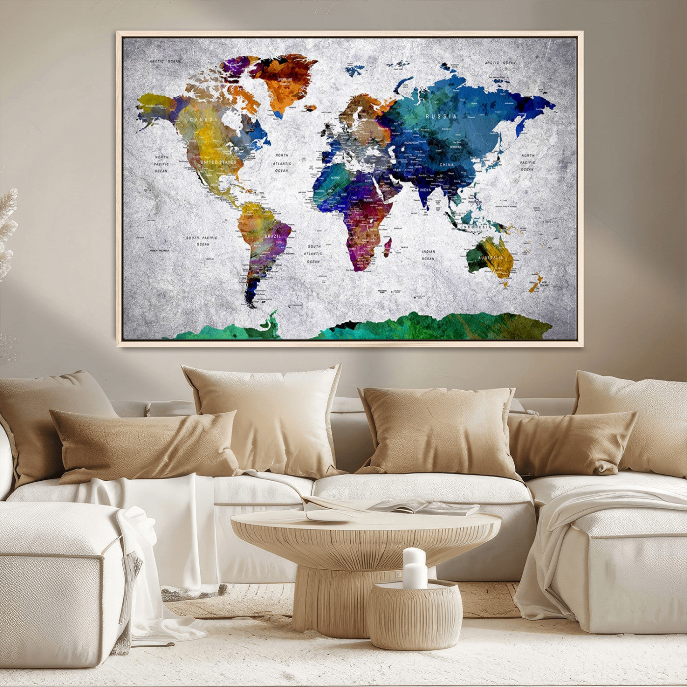 MGV-FC-36X24 - Push Pin World Map Canvas Print – Framed Wall Art for Couples to Track Their Travels – Anniversary