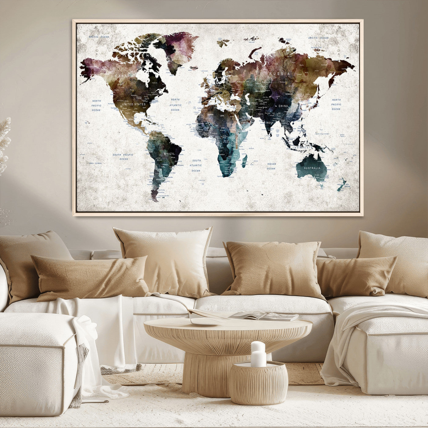 MGV-FC-36X24 - Push Pin World Map Canvas Print – Framed Wall Art for Couples to Track Their Travels – Anniversary