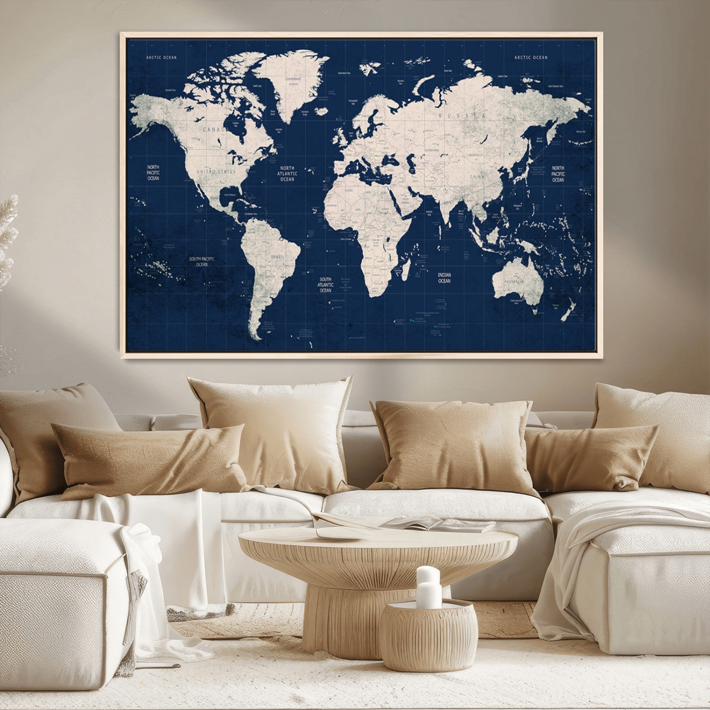 17866-MGV-CV-36X24-Push Pin World Map Canvas Print – Framed Wall Art for Couples to Track Their Travels – Anniversary