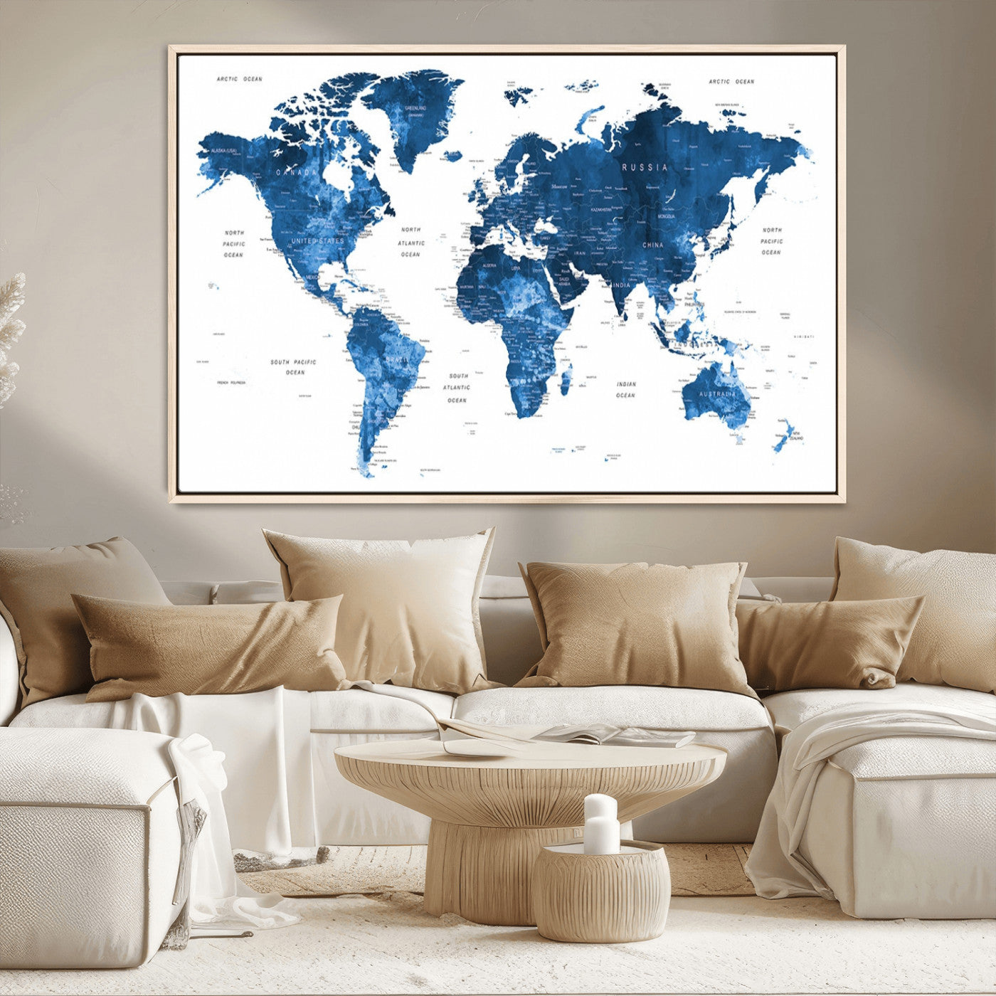 MGV-FC-36X24 - Push Pin World Map Canvas Print – Framed Wall Art for Couples to Track Their Travels – Anniversary