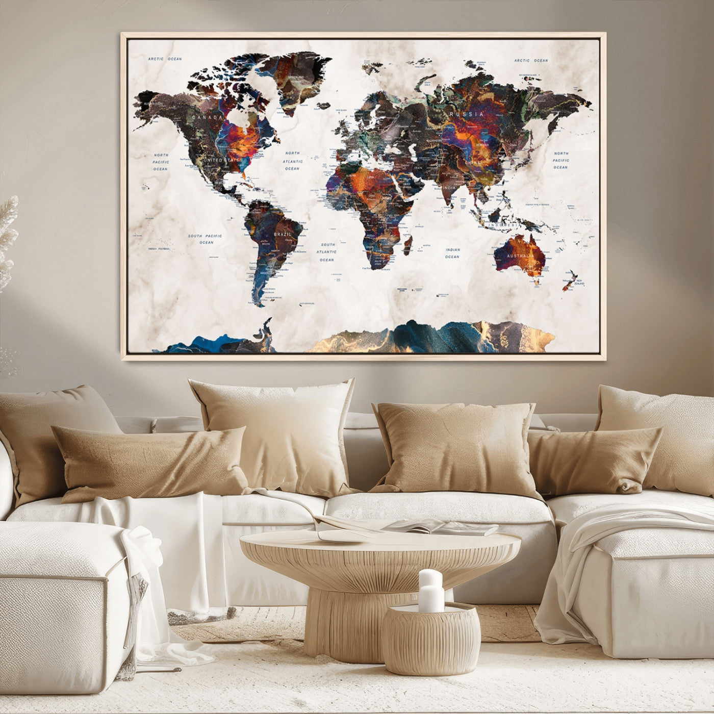MGV-FC-36X24 - Push Pin World Map Canvas Print – Framed Wall Art for Couples to Track Their Travels – Anniversary