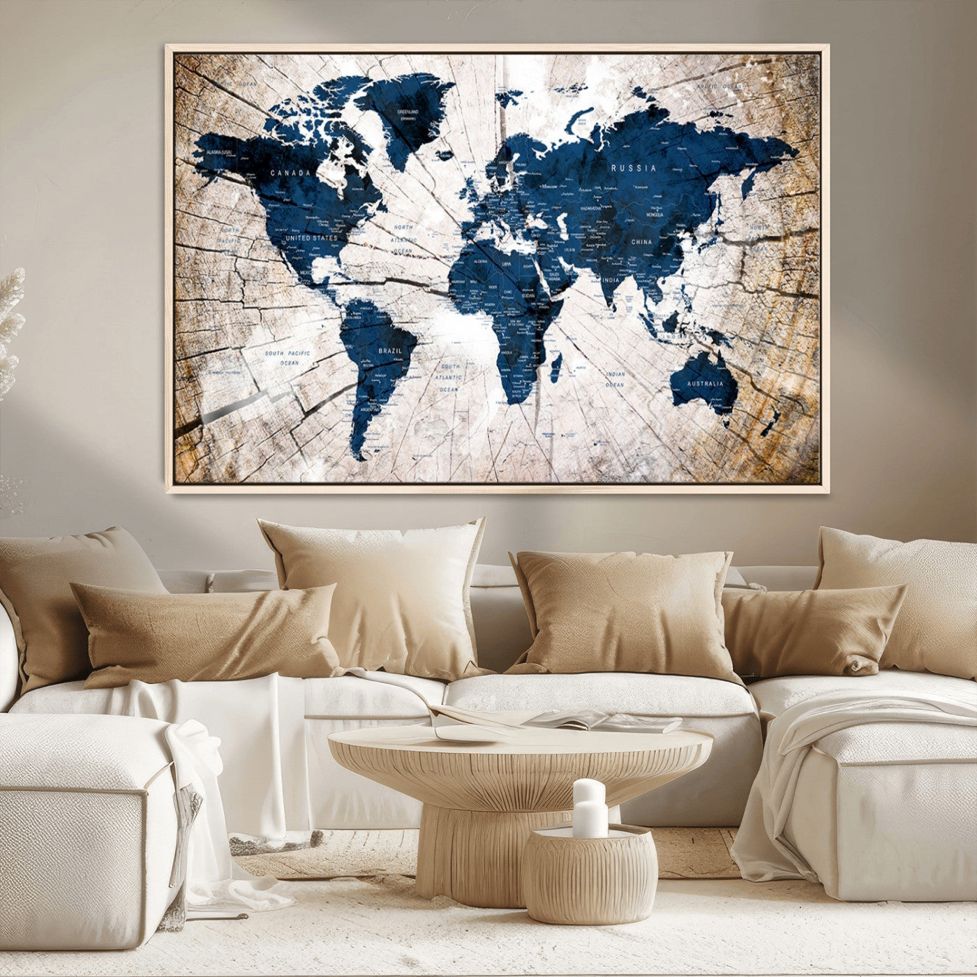 MGV-FC-36X24 - Push Pin World Map Canvas Print – Framed Wall Art for Couples to Track Their Travels – Anniversary