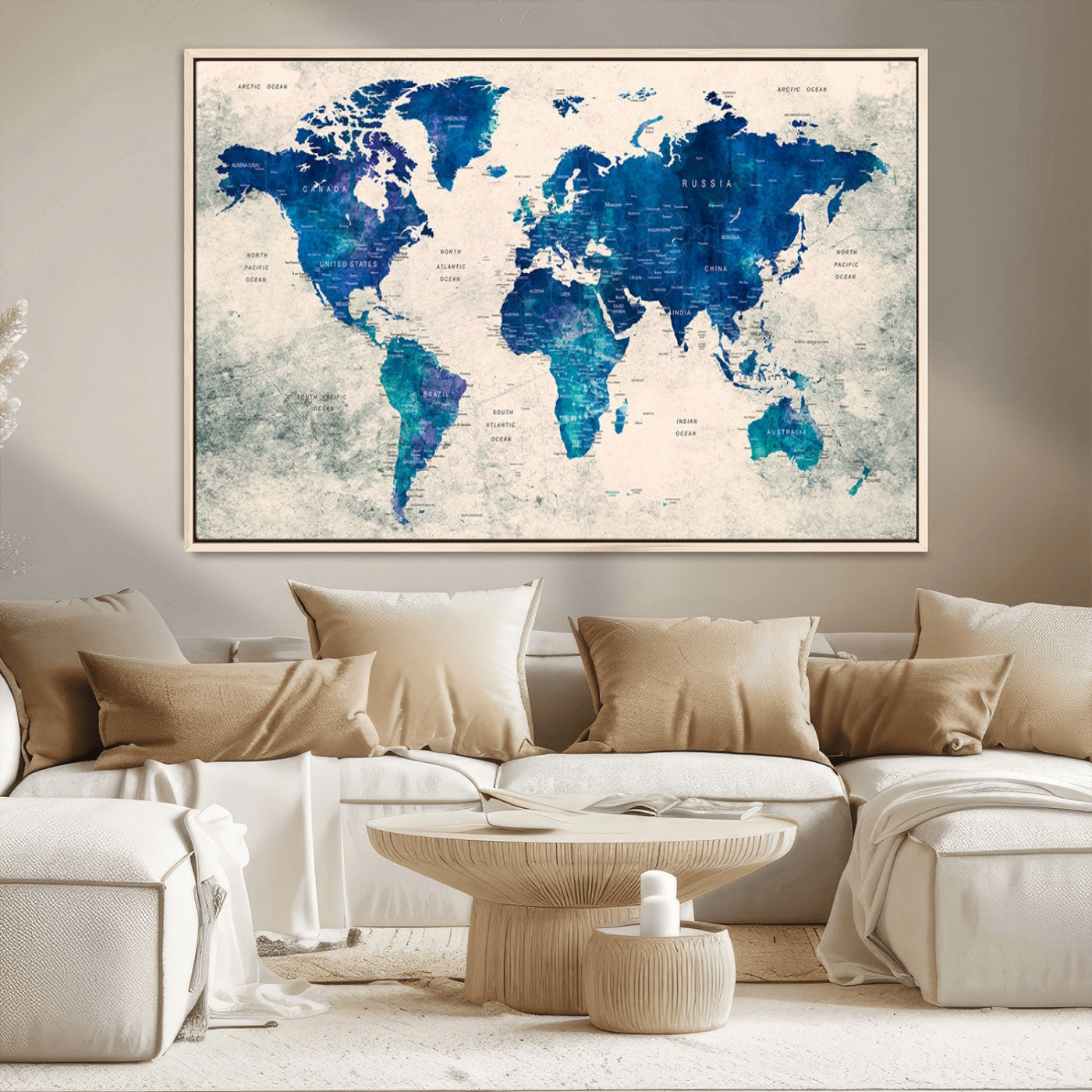 MGV-FC-36X24 - Push Pin World Map Canvas Print – Framed Wall Art for Couples to Track Their Travels – Anniversary