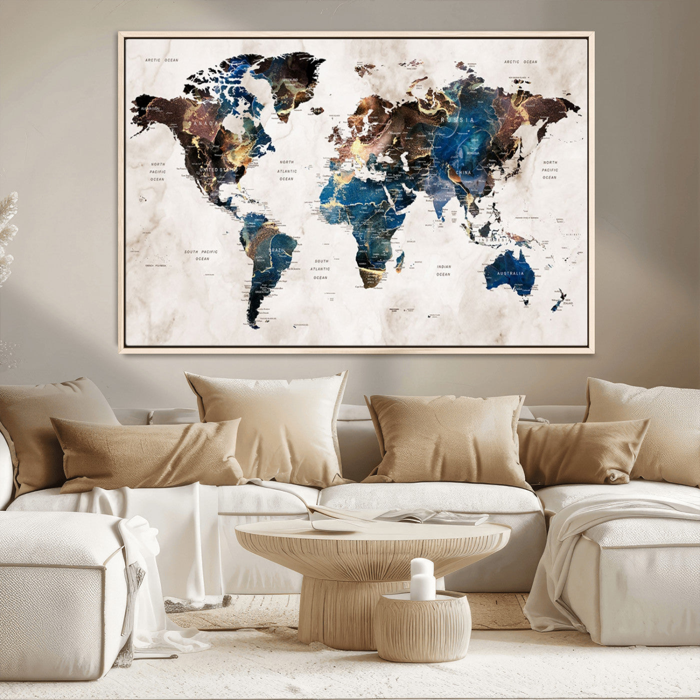 MGV-FC-36X24 - Push Pin World Map Canvas Print – Framed Wall Art for Couples to Track Their Travels – Anniversary