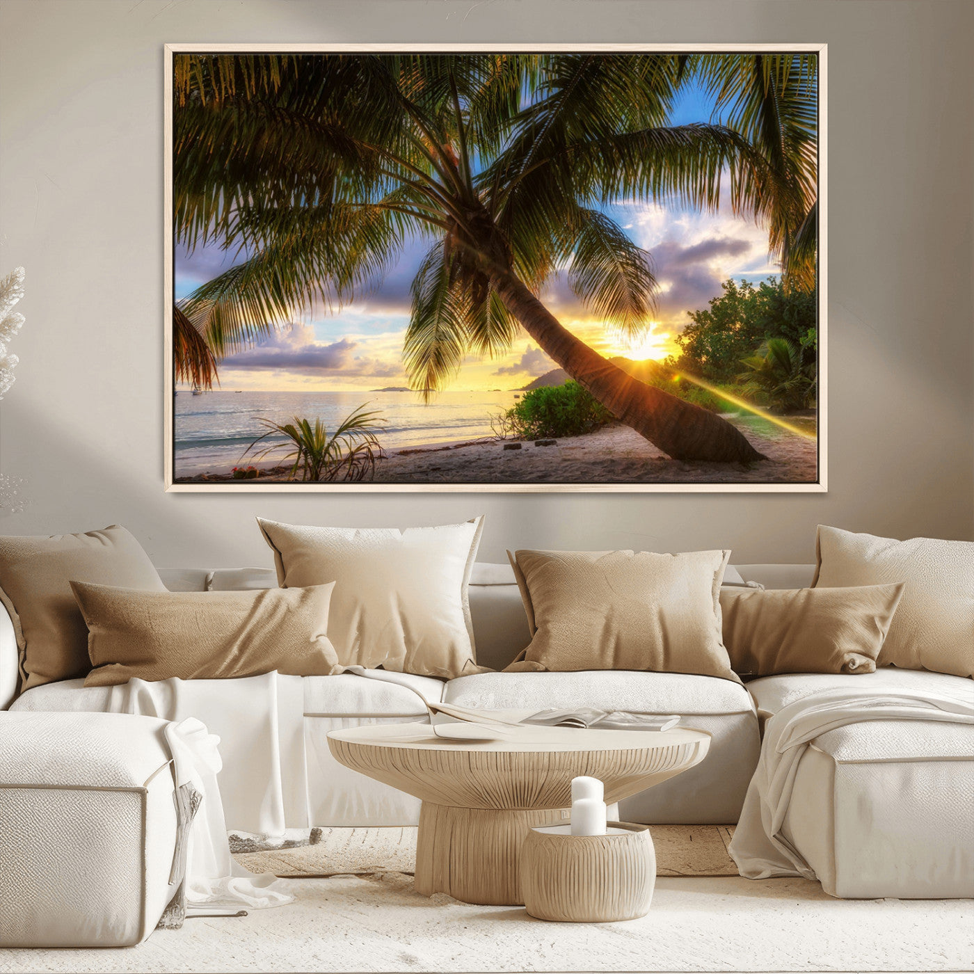 MGV-FC-36X24 - Tropical Island Sunset on the Beach Palms Wall Art Canvas Print