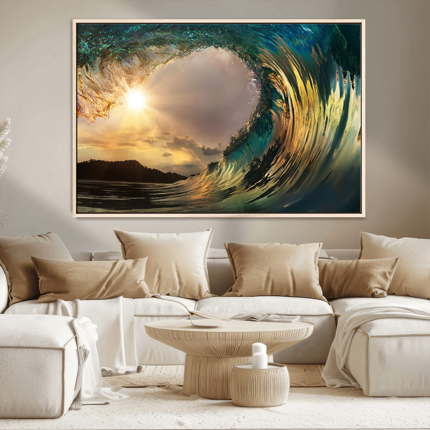 MGV-FC-36X24 - Golden Wave Sunset Giclee Canvas Print – Large Coastal Wall Art for Nature Lovers, Captivating Ocean Wave Decor