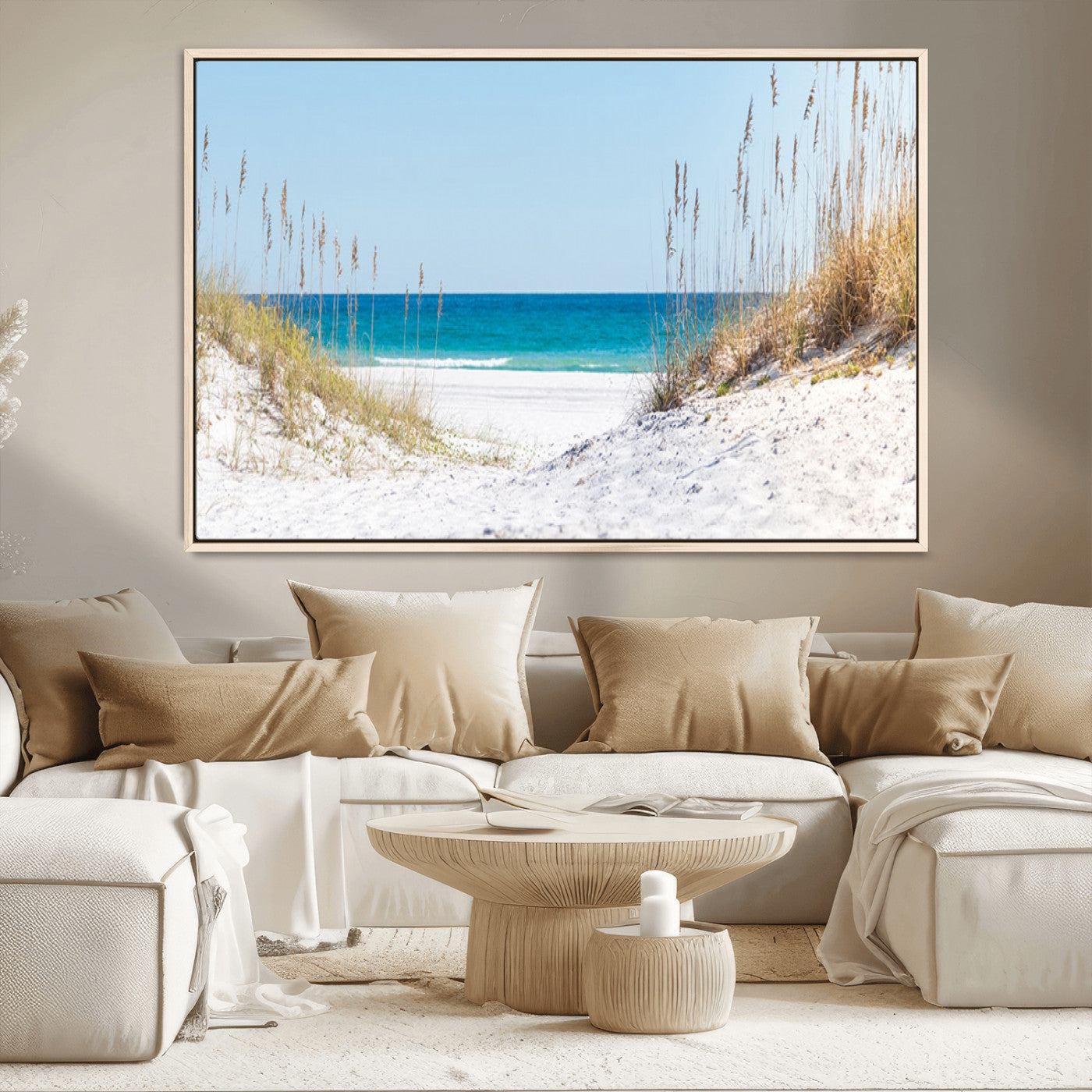 MGV-FC-36X24 - Serene Coastal Dune Path with Ocean View, 3-Panel Beach Canvas Wall Art, Tranquil Seascape Giclee Print, Gallery Wrap, Perfect for Coastal Home Decor