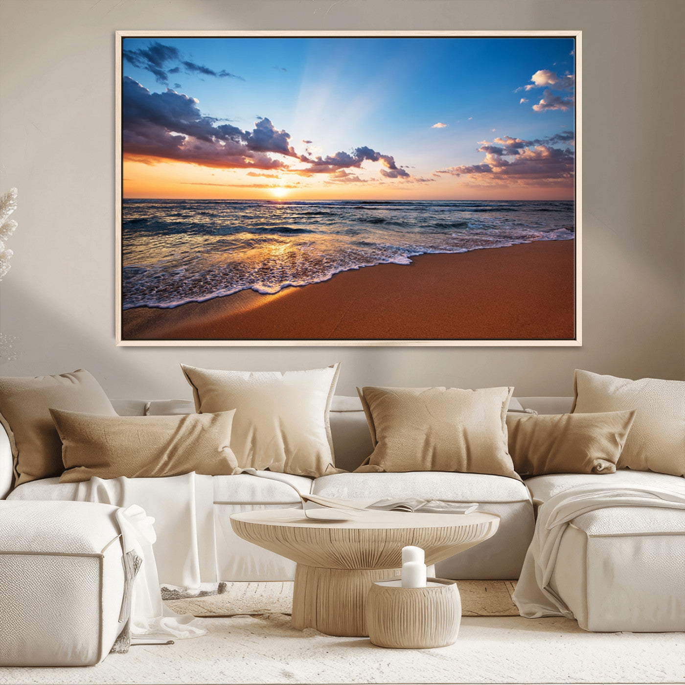 -Serene Ocean Sunset Canvas Print, Golden Hour Beach Wall Art, Giclee Canvas with Gallery Wrap and